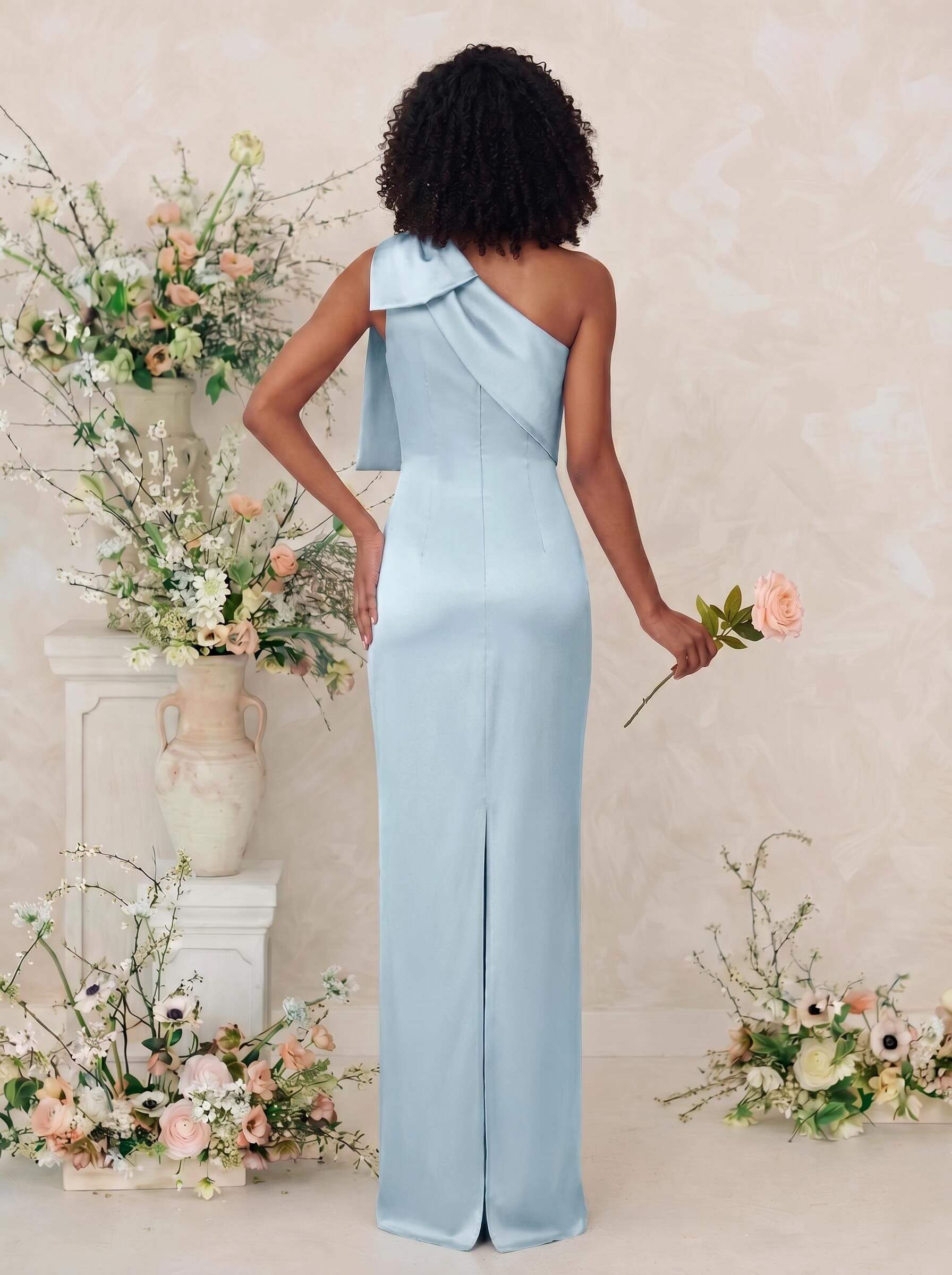 Sheath/Column One-Shoulder Satin Bridesmaid Dresses With Bow(s), product image 102