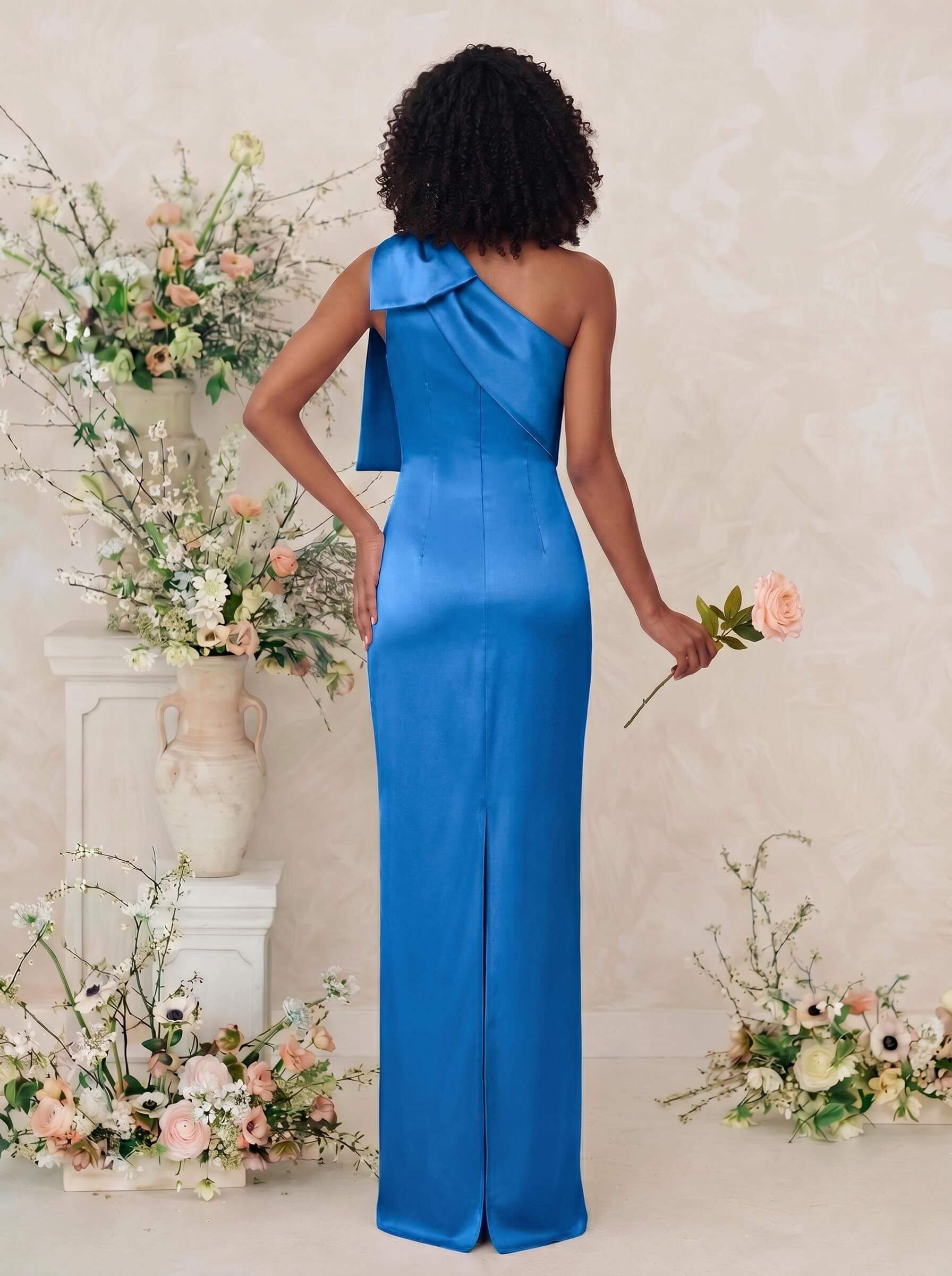 Sheath/Column One-Shoulder Satin Bridesmaid Dresses With Bow(s), product image 26