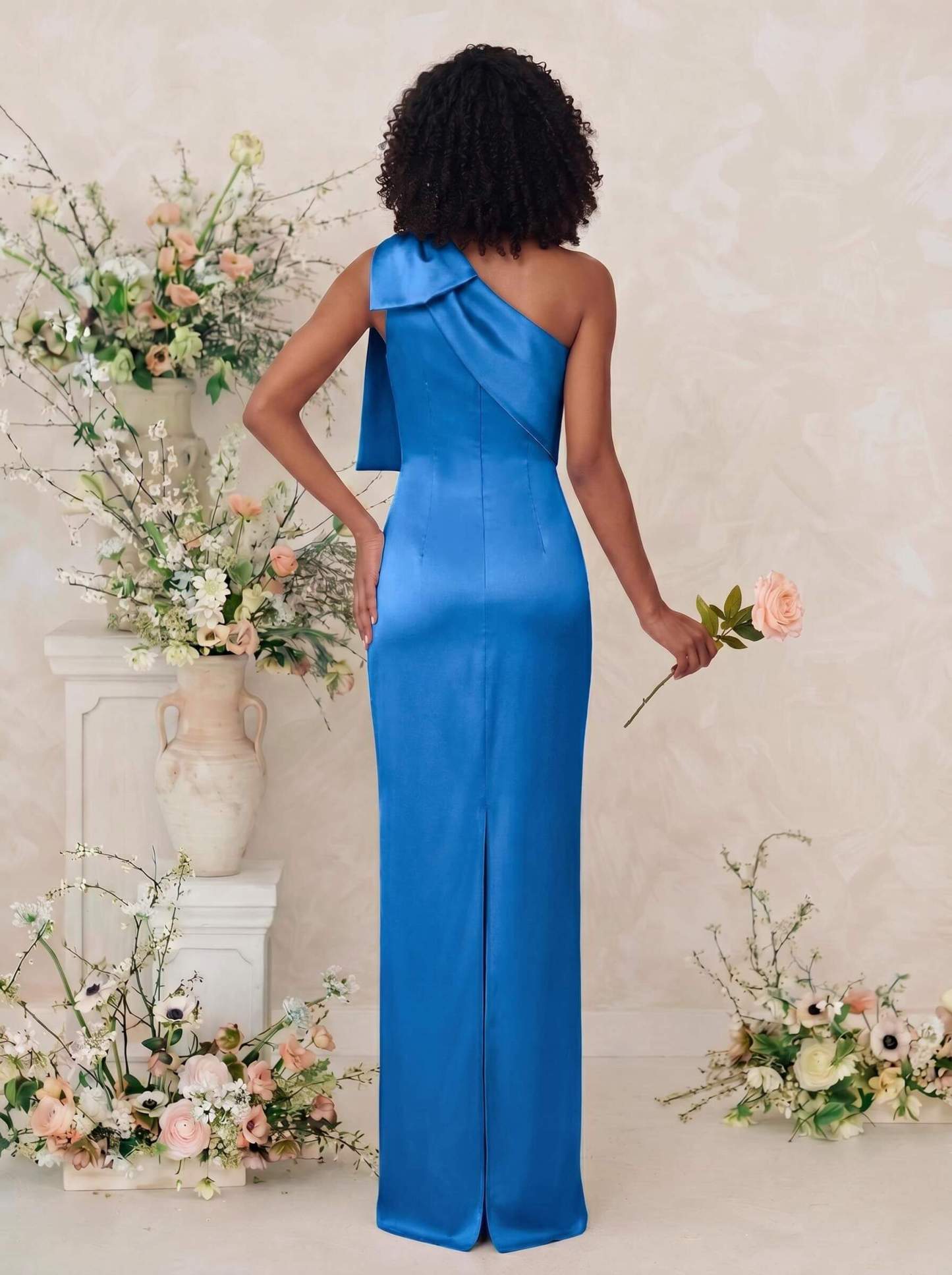 Sheath/Column One-Shoulder Satin Bridesmaid Dresses With Bow(s), product image 26