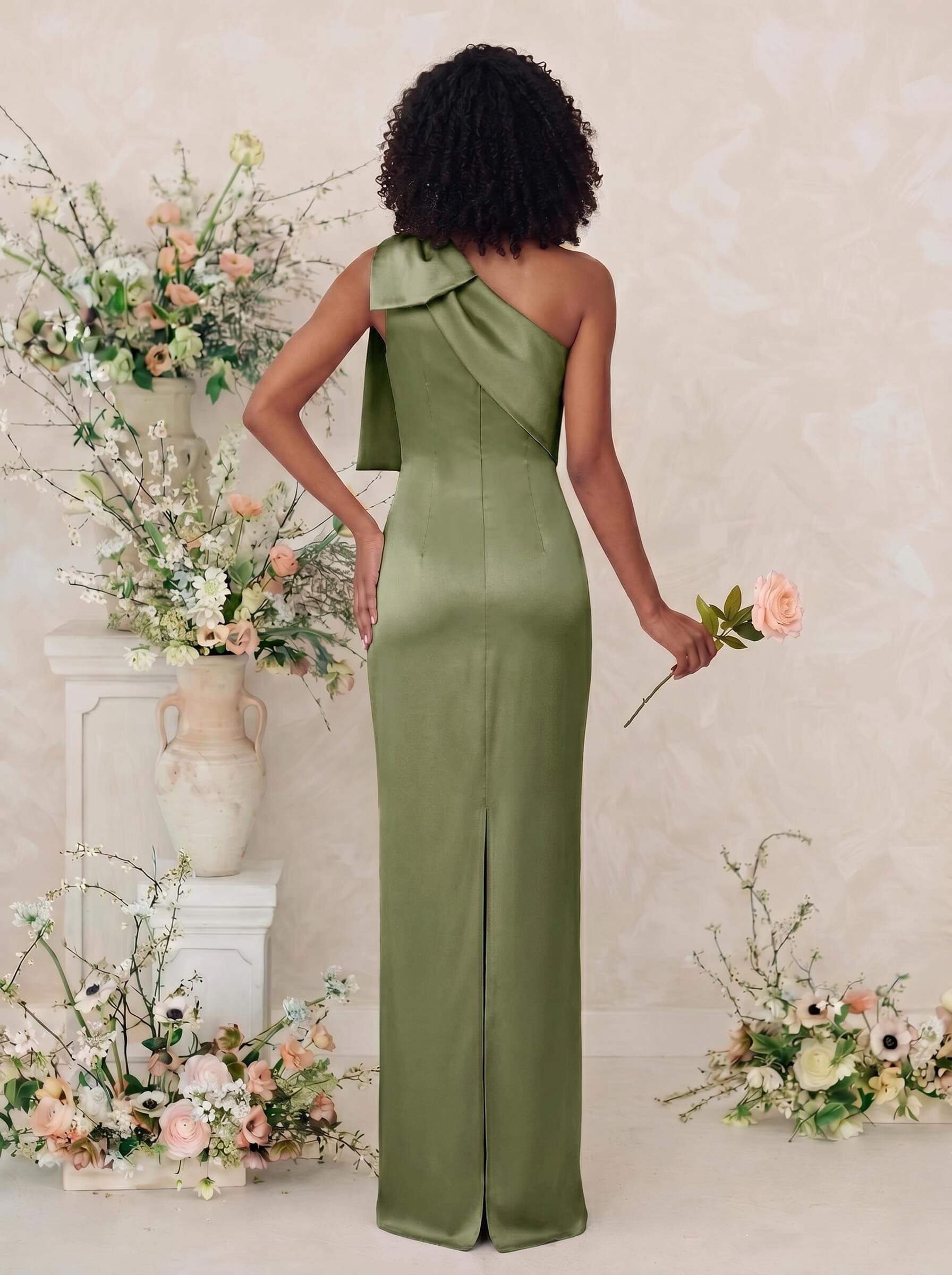Sheath/Column One-Shoulder Satin Bridesmaid Dresses With Bow(s), product image 94