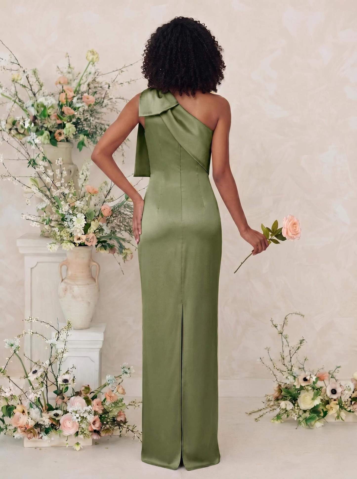Sheath/Column One-Shoulder Satin Bridesmaid Dresses With Bow(s), product image 94