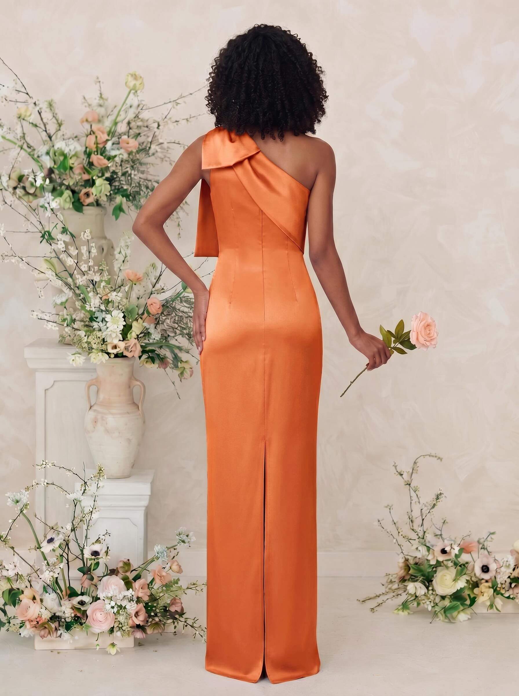 Sheath/Column One-Shoulder Satin Bridesmaid Dresses With Bow(s), product image 116