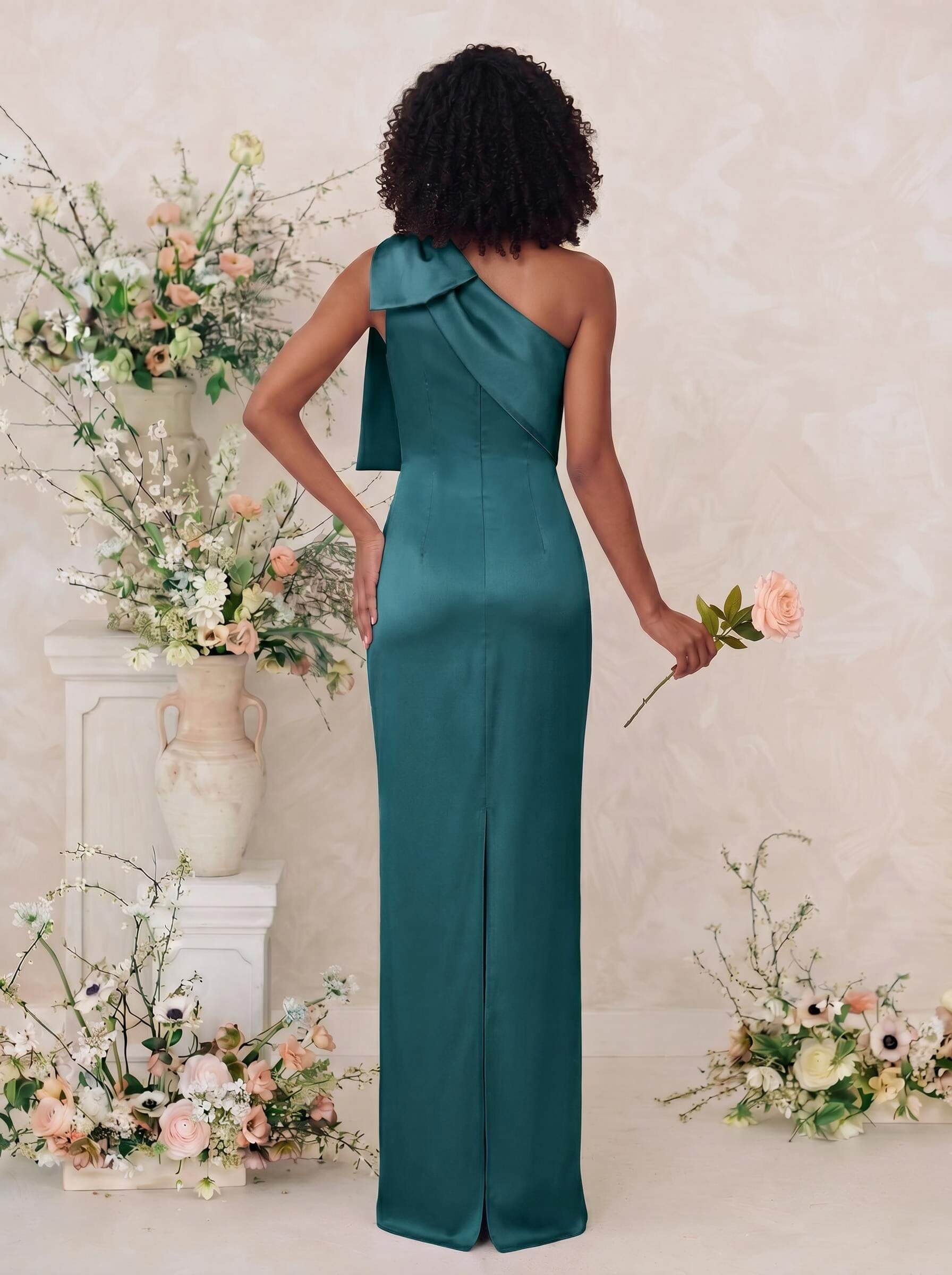Sheath/Column One-Shoulder Satin Bridesmaid Dresses With Bow(s), product image 90