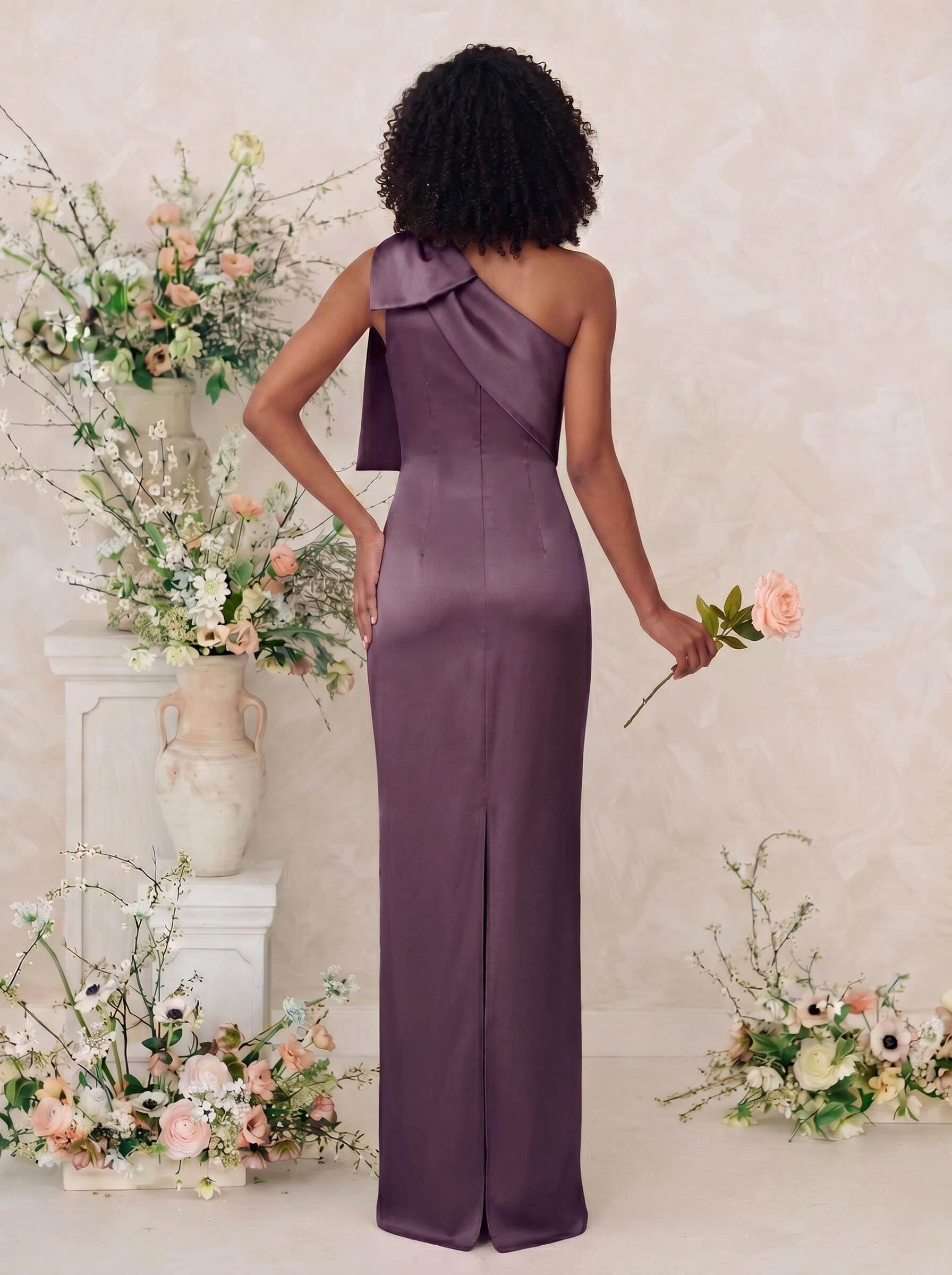 Sheath/Column One-Shoulder Satin Bridesmaid Dresses With Bow(s), product image 80