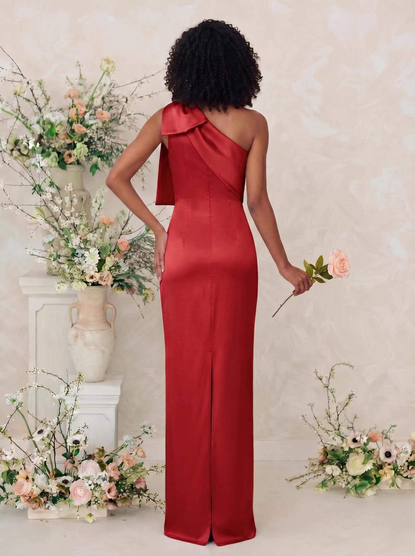 Sheath/Column One-Shoulder Satin Bridesmaid Dresses With Bow(s), product image 46