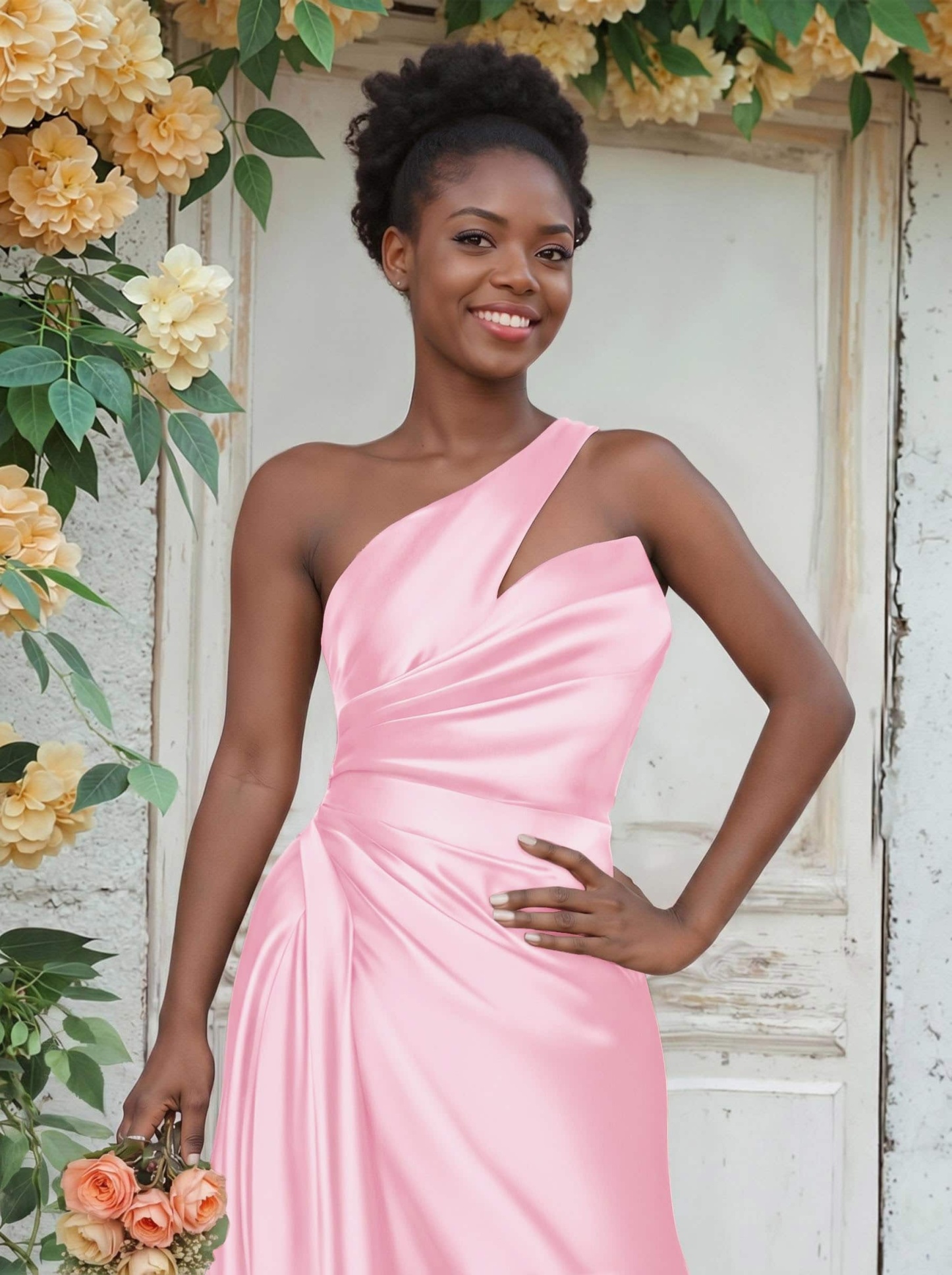 Sheath/Column One-Shoulder Silk Like Satin Bridesmaid Dresses With Ruffle, product image 179
