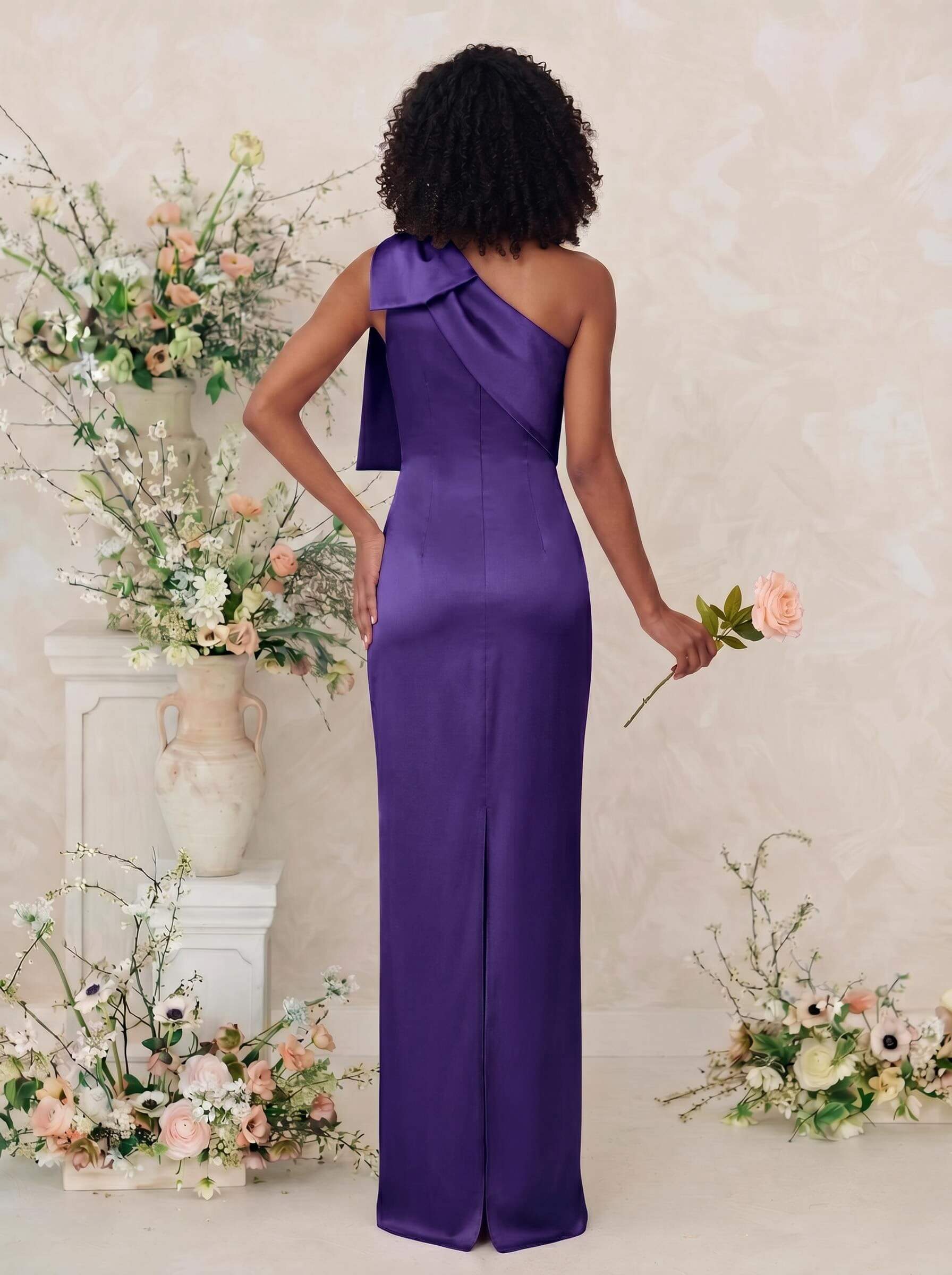 Sheath/Column One-Shoulder Satin Bridesmaid Dresses With Bow(s), product image 62
