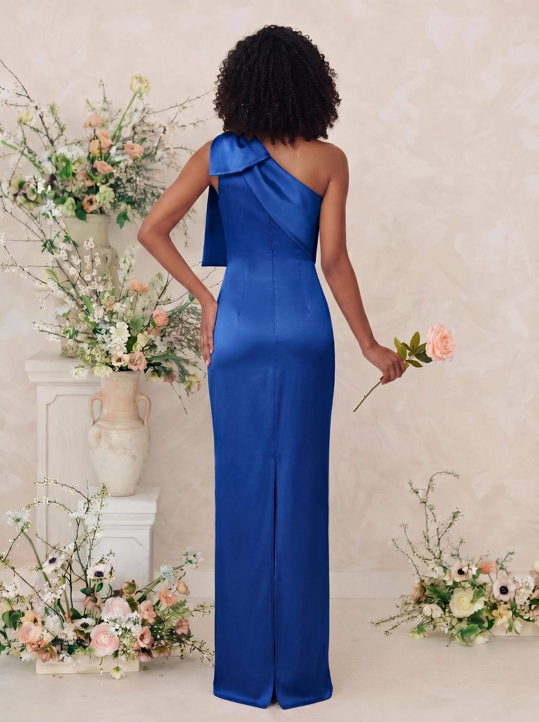 Sheath/Column One-Shoulder Satin Bridesmaid Dresses With Bow(s), product image 12