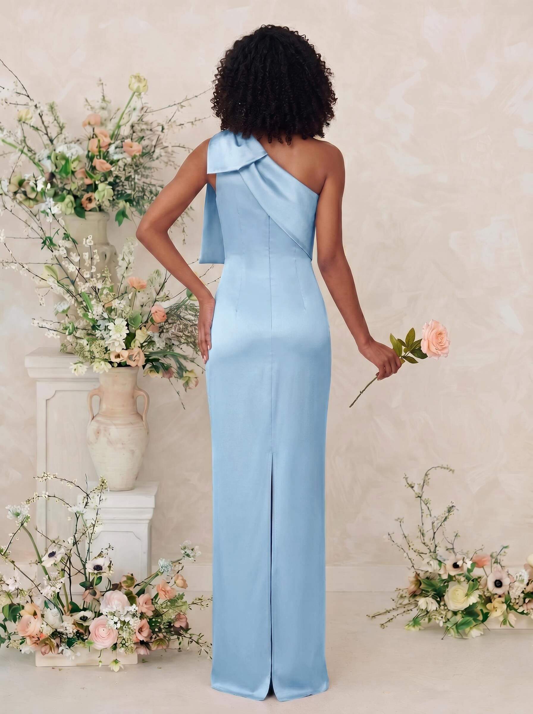 Sheath/Column One-Shoulder Satin Bridesmaid Dresses With Bow(s), product image 20