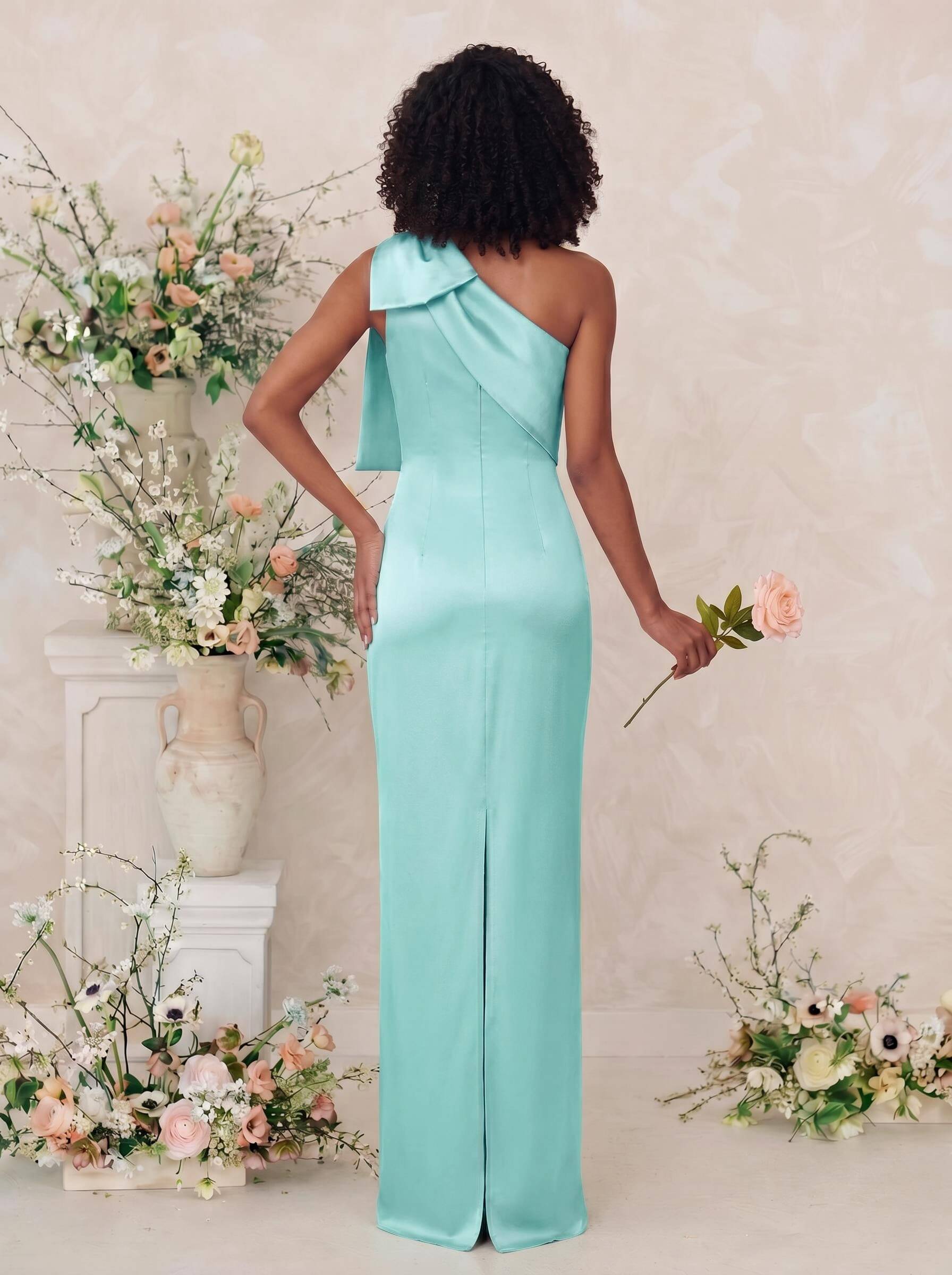 Sheath/Column One-Shoulder Satin Bridesmaid Dresses With Bow(s), product image 104