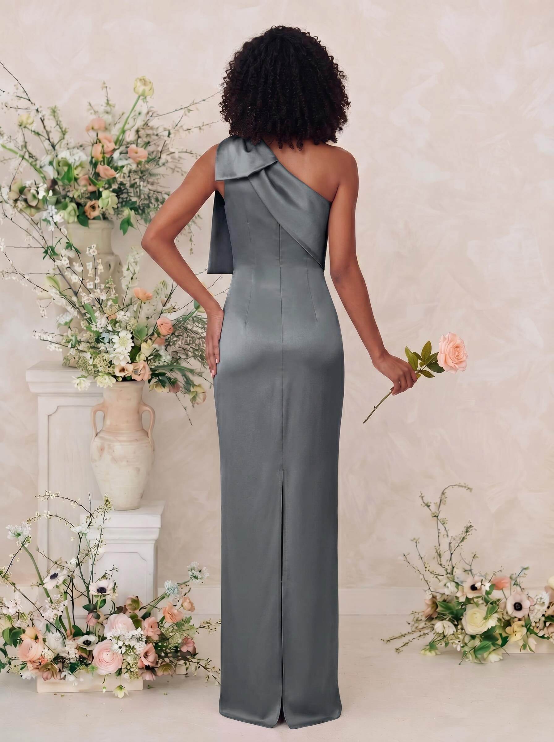 Sheath/Column One-Shoulder Satin Bridesmaid Dresses With Bow(s), product image 130