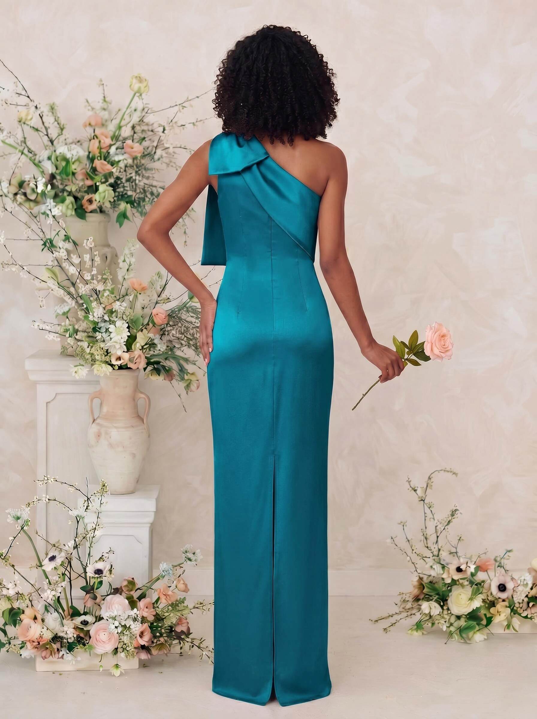 Sheath/Column One-Shoulder Satin Bridesmaid Dresses With Bow(s), product image 136