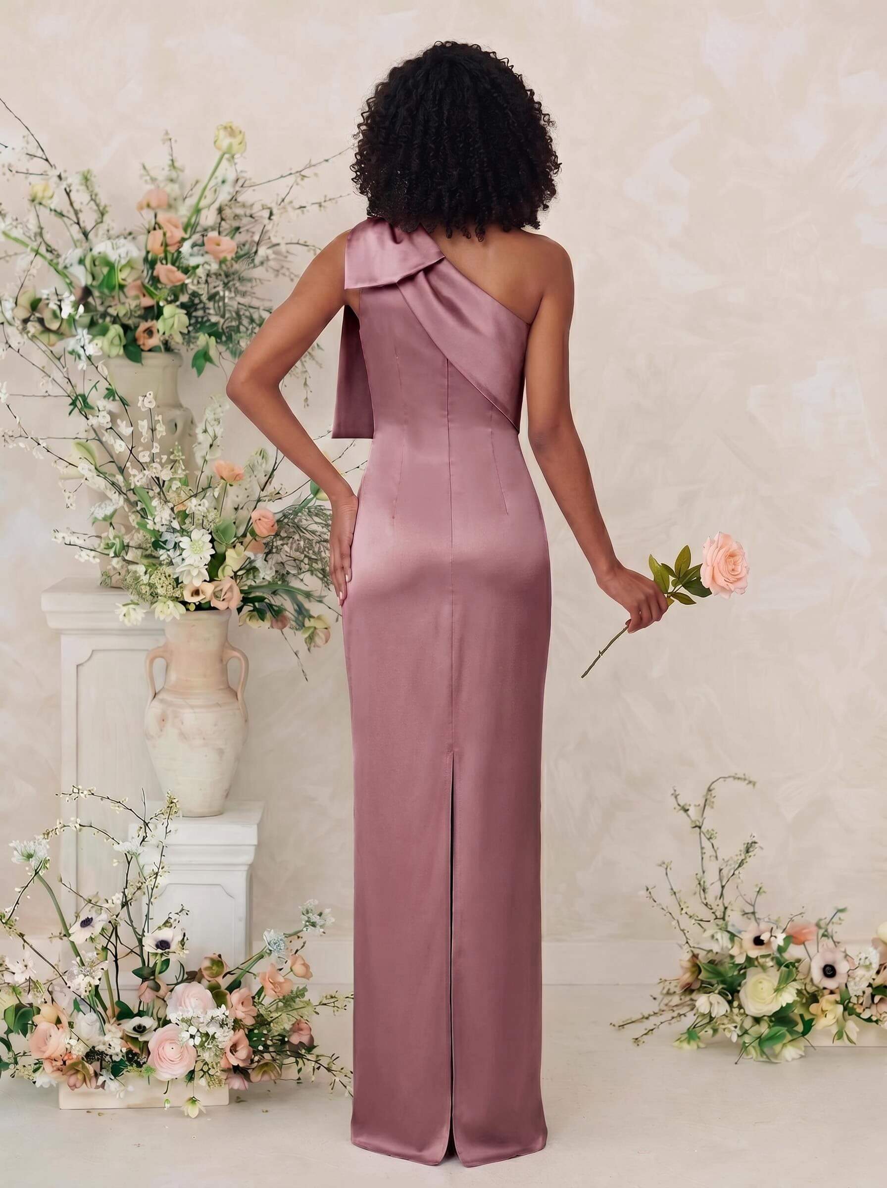 Sheath/Column One-Shoulder Satin Bridesmaid Dresses With Bow(s), product image 72