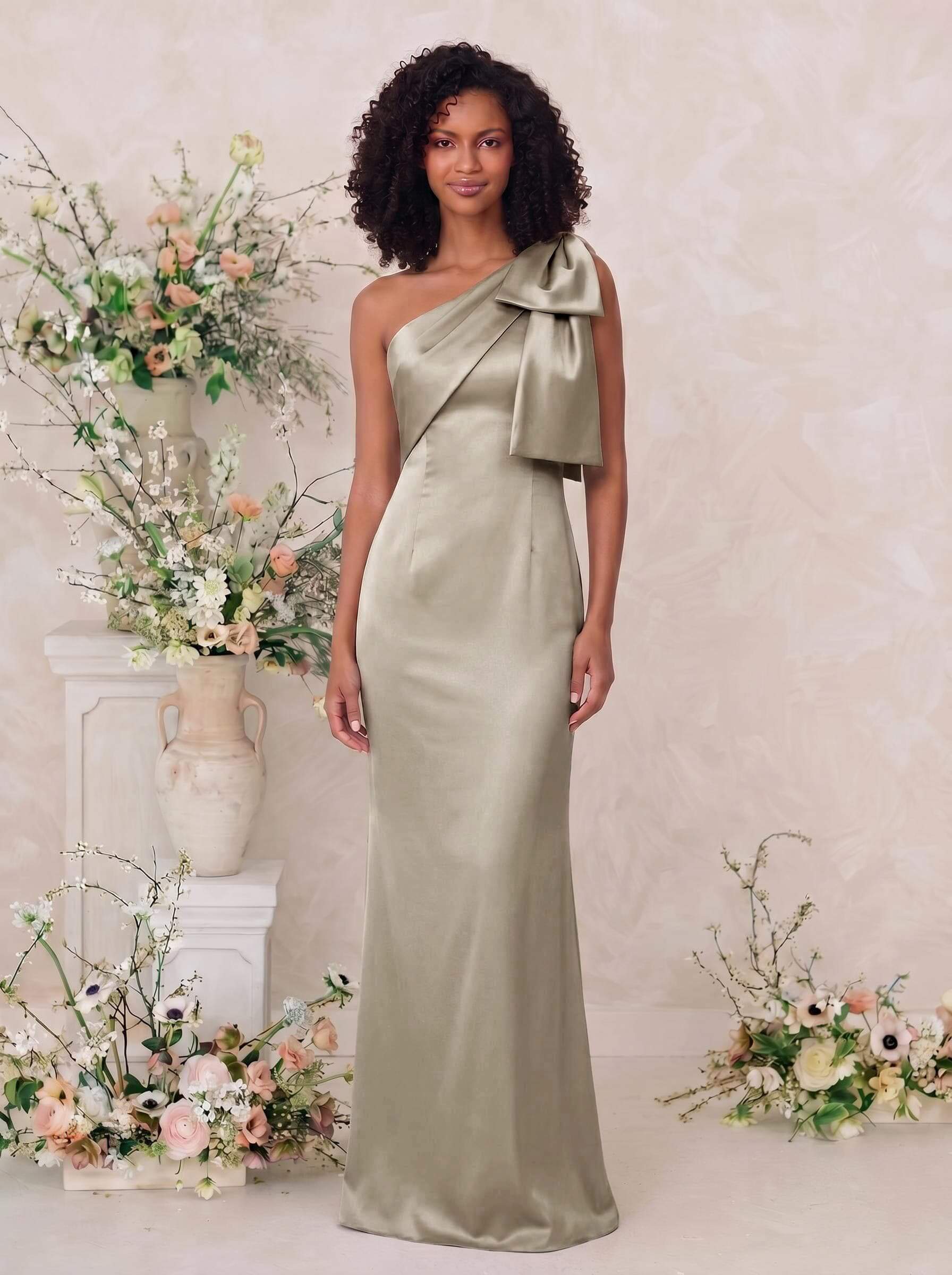 Sheath/Column One-Shoulder Satin Bridesmaid Dresses With Bow(s), product image 107