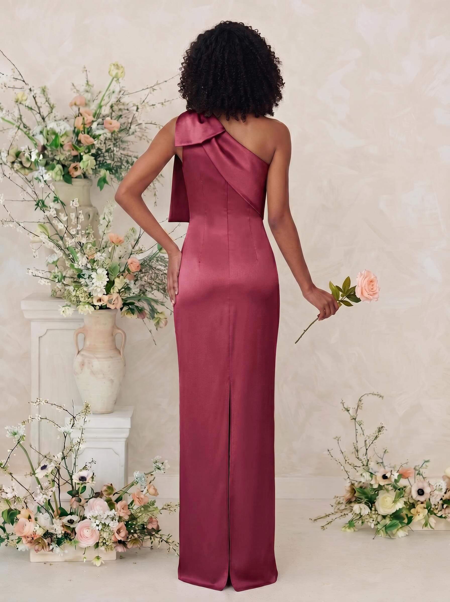Sheath/Column One-Shoulder Satin Bridesmaid Dresses With Bow(s), product image 54