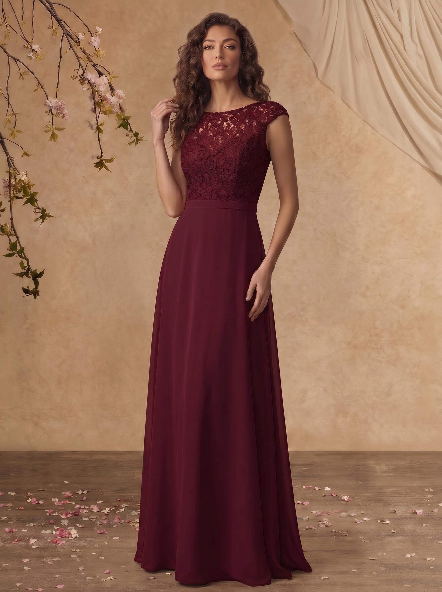 Sheath/Column Scoop Neck Short Sleeves Floor-Length Chiffon/Lace Mother Of The Bride Dresses, image 13