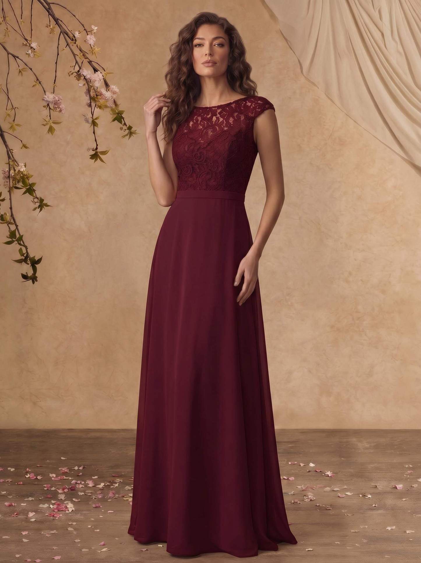 Sheath/Column Scoop Neck Short Sleeves Floor-Length Chiffon/Lace Mother Of The Bride Dresses, image 13