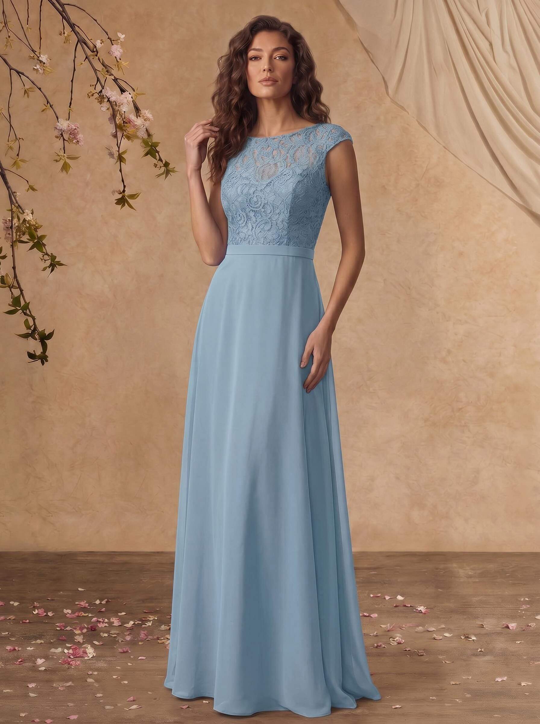 Sheath/Column Scoop Neck Short Sleeves Floor-Length Chiffon/Lace Mother Of The Bride Dresses, image 4