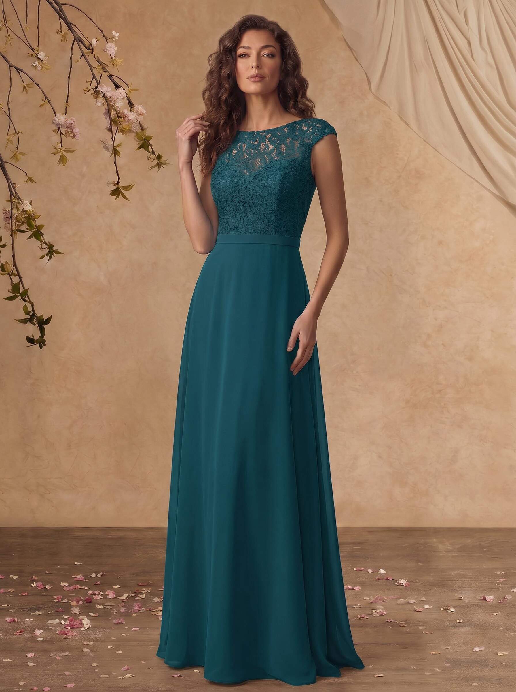 Sheath/Column Scoop Neck Short Sleeves Floor-Length Chiffon/Lace Mother Of The Bride Dresses, image 7