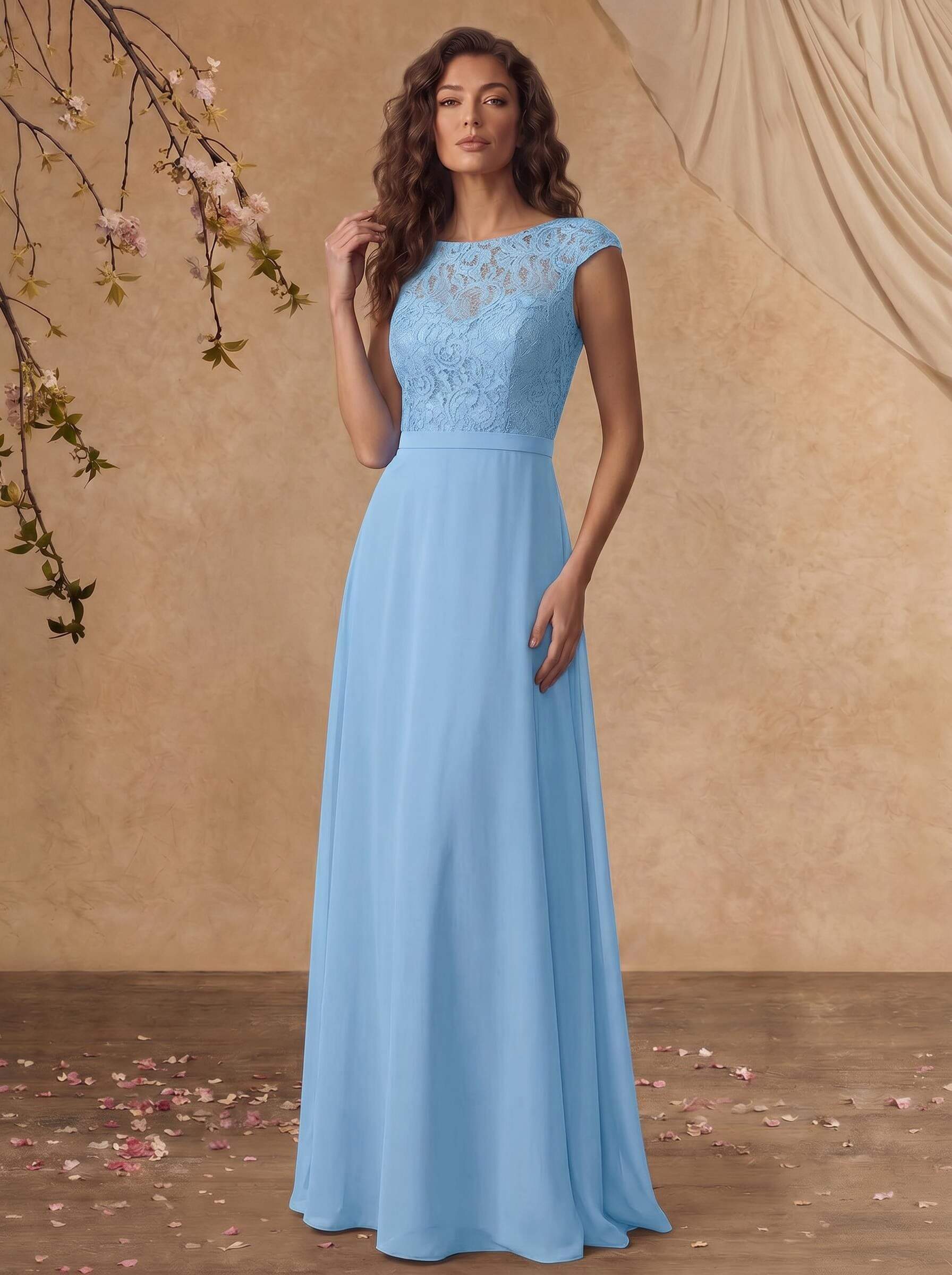 Sheath/Column Scoop Neck Short Sleeves Floor-Length Chiffon/Lace Mother Of The Bride Dresses, image 11