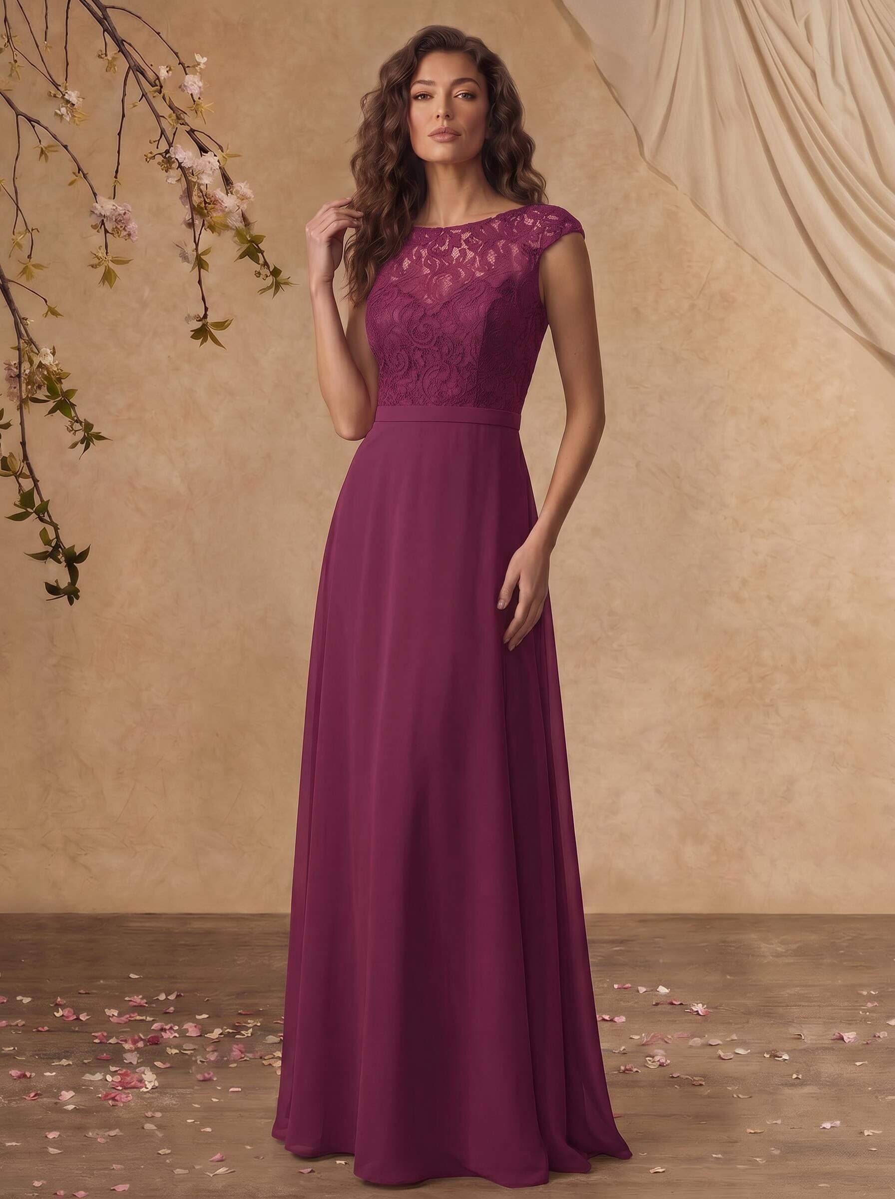Sheath/Column Scoop Neck Short Sleeves Floor-Length Chiffon/Lace Mother Of The Bride Dresses, image 14