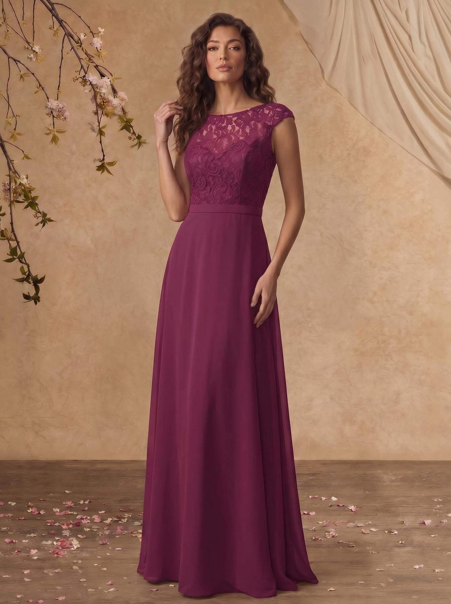 Sheath/Column Scoop Neck Short Sleeves Floor-Length Chiffon/Lace Mother Of The Bride Dresses, image 14