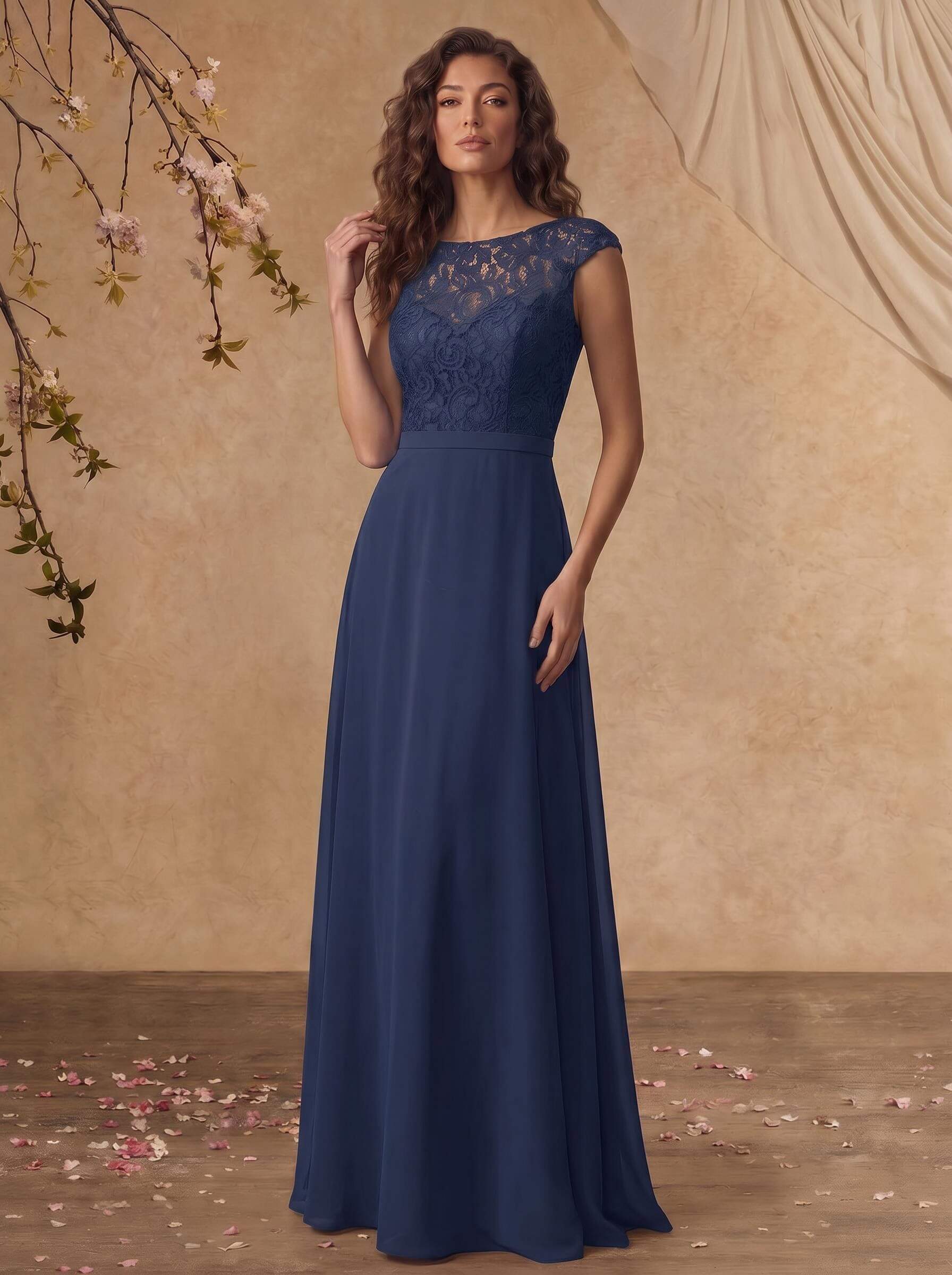 Sheath/Column Scoop Neck Short Sleeves Floor-Length Chiffon/Lace Mother Of The Bride Dresses, image 3
