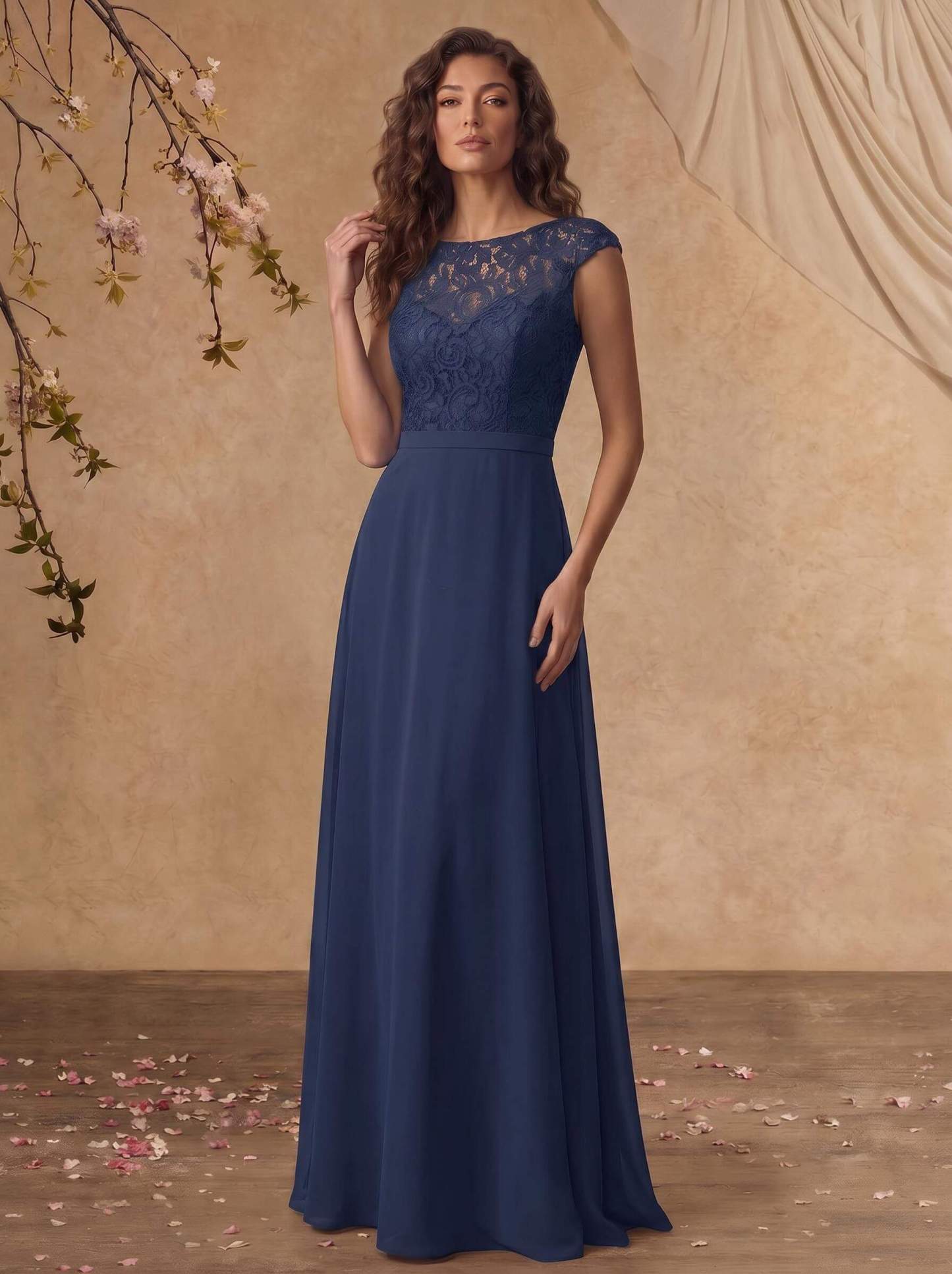 Sheath/Column Scoop Neck Short Sleeves Floor-Length Chiffon/Lace Mother Of The Bride Dresses, image 3