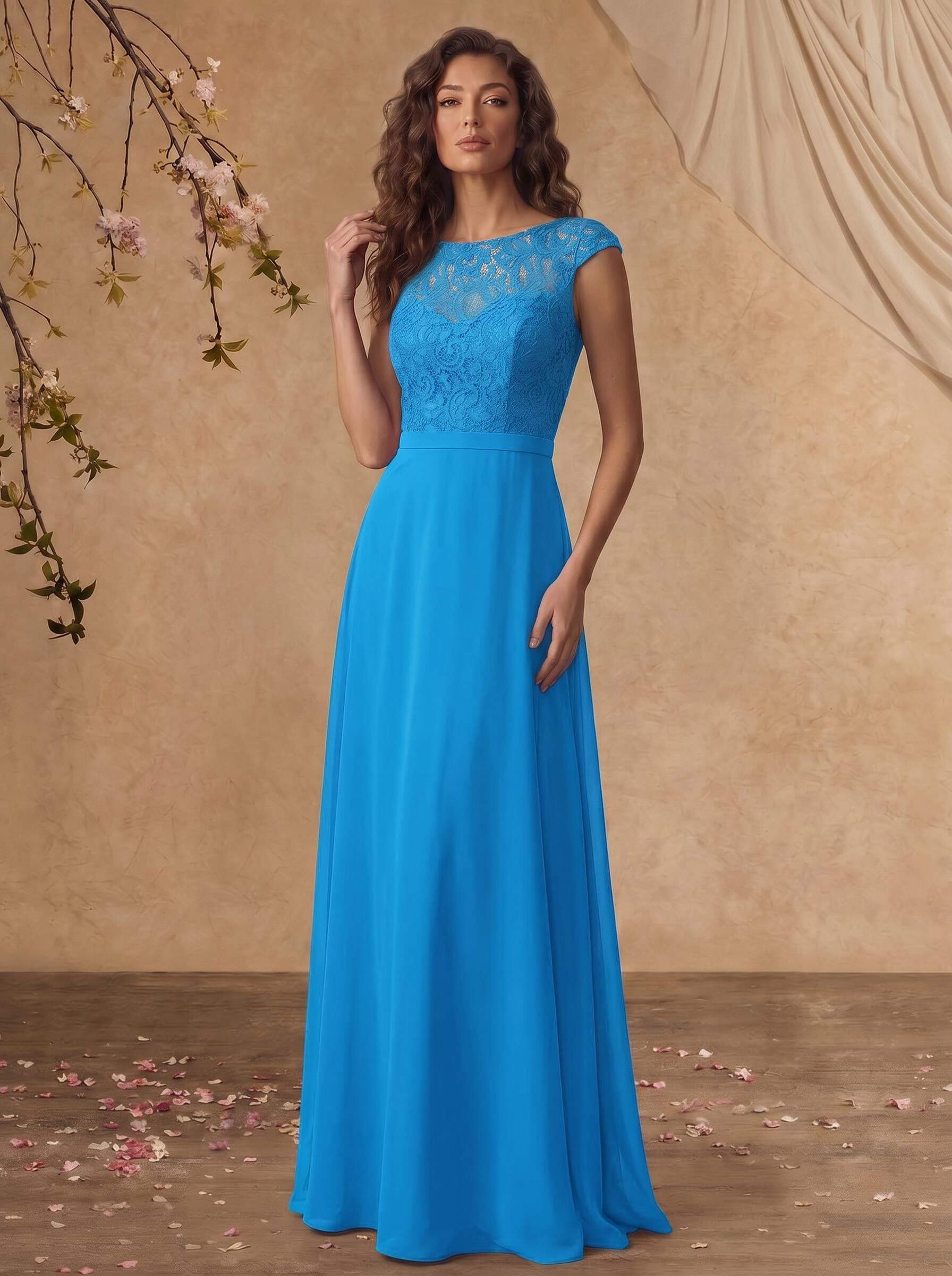 Sheath/Column Scoop Neck Short Sleeves Floor-Length Chiffon/Lace Mother Of The Bride Dresses, image 9