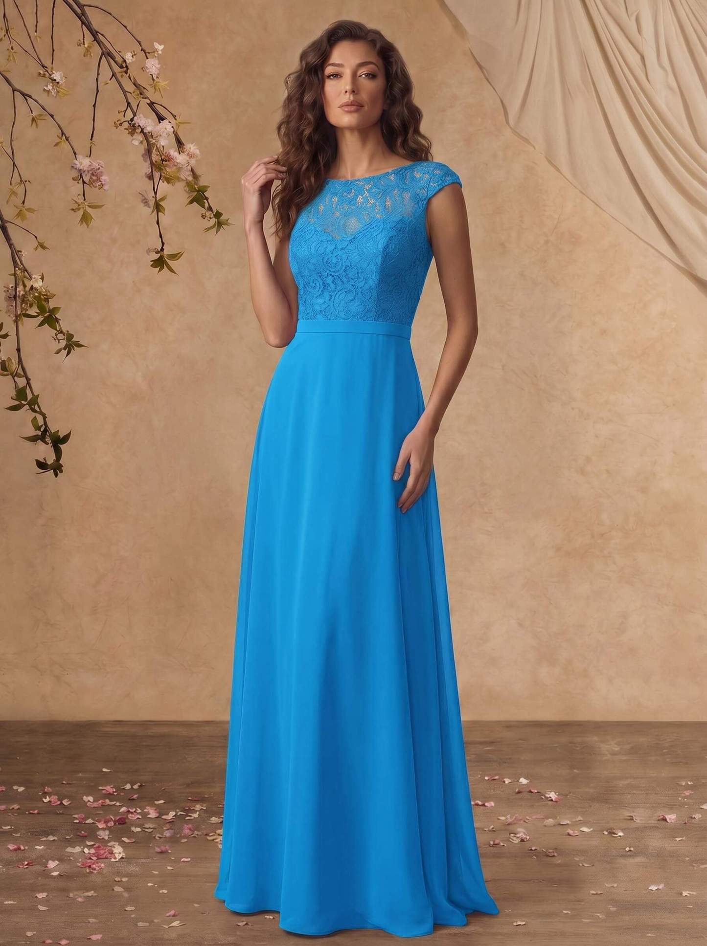 Sheath/Column Scoop Neck Short Sleeves Floor-Length Chiffon/Lace Mother Of The Bride Dresses, image 9