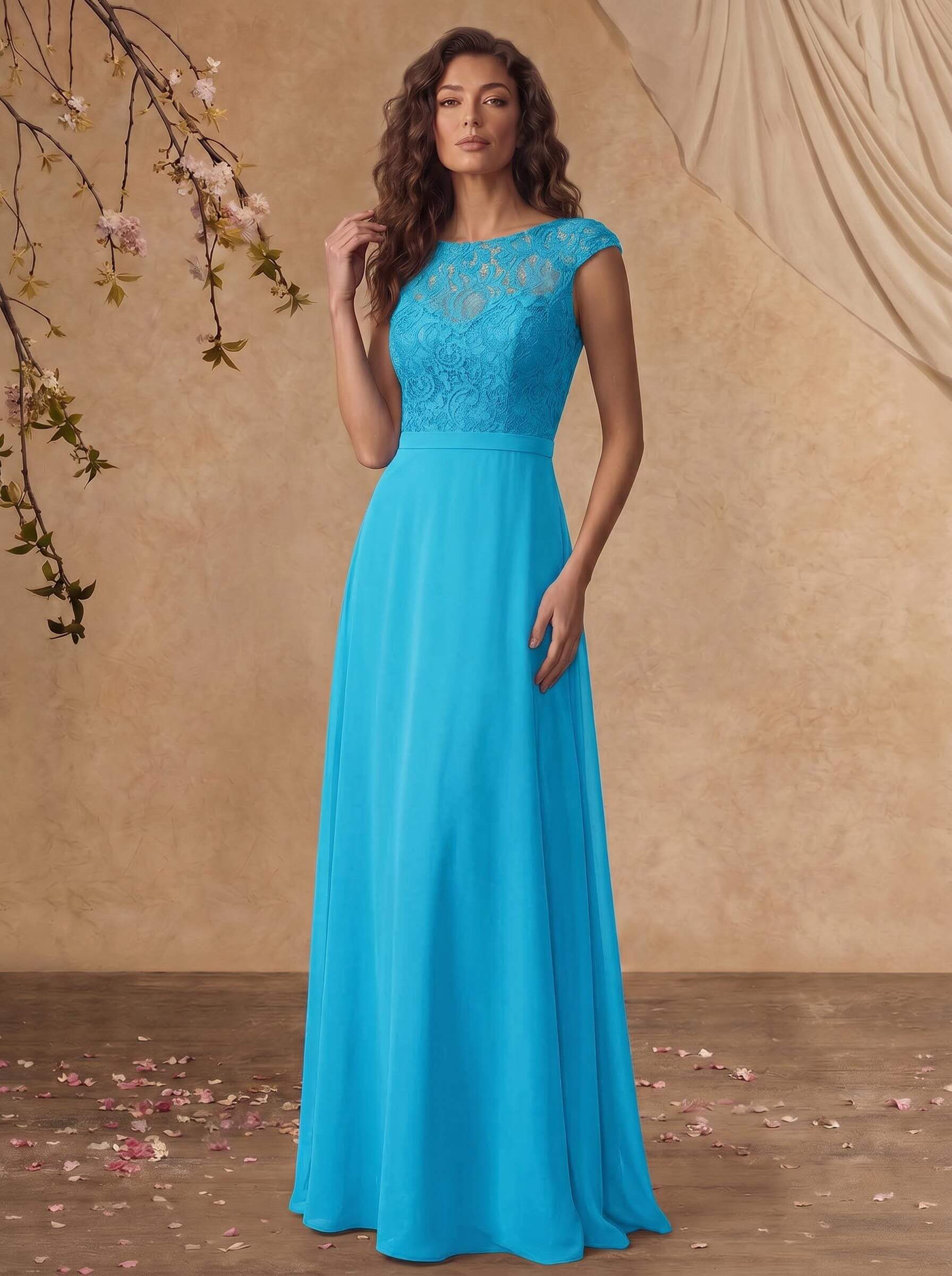 Sheath/Column Scoop Neck Short Sleeves Floor-Length Chiffon/Lace Mother Of The Bride Dresses, image 10