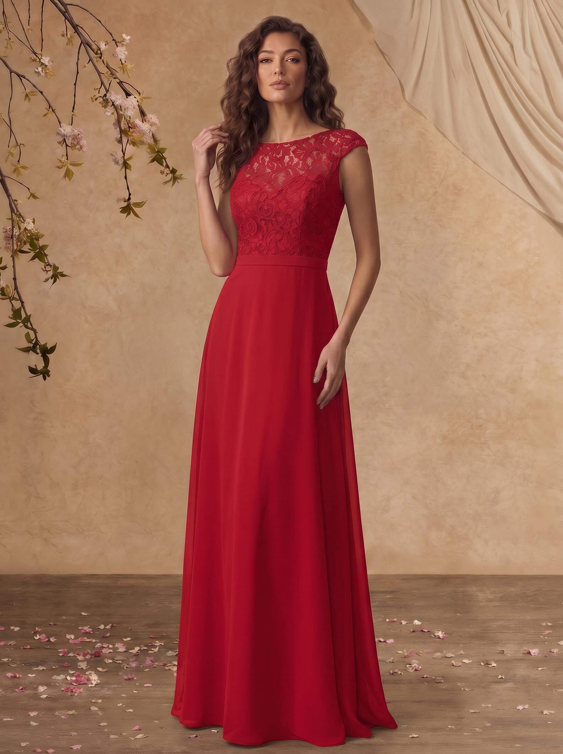 Sheath/Column Scoop Neck Short Sleeves Floor-Length Chiffon/Lace Mother Of The Bride Dresses, image 15