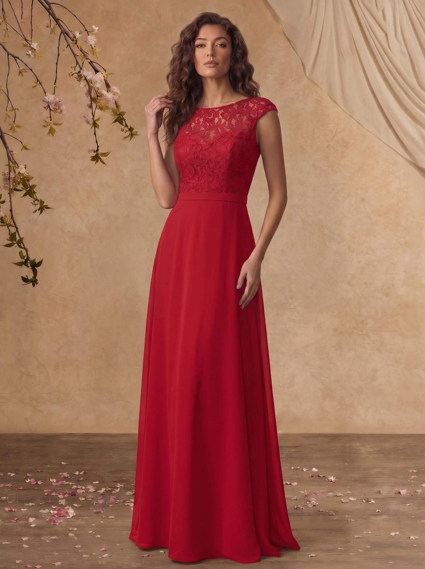 Sheath/Column Scoop Neck Short Sleeves Floor-Length Chiffon/Lace Mother Of The Bride Dresses, image 15