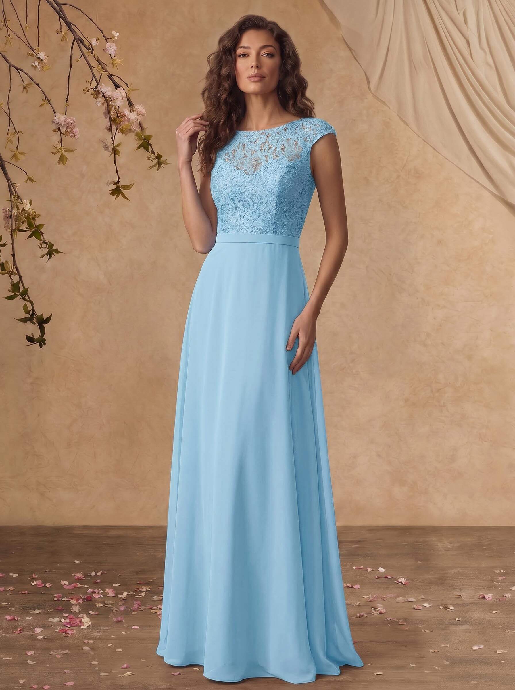 Sheath/Column Scoop Neck Short Sleeves Floor-Length Chiffon/Lace Mother Of The Bride Dresses, image 12
