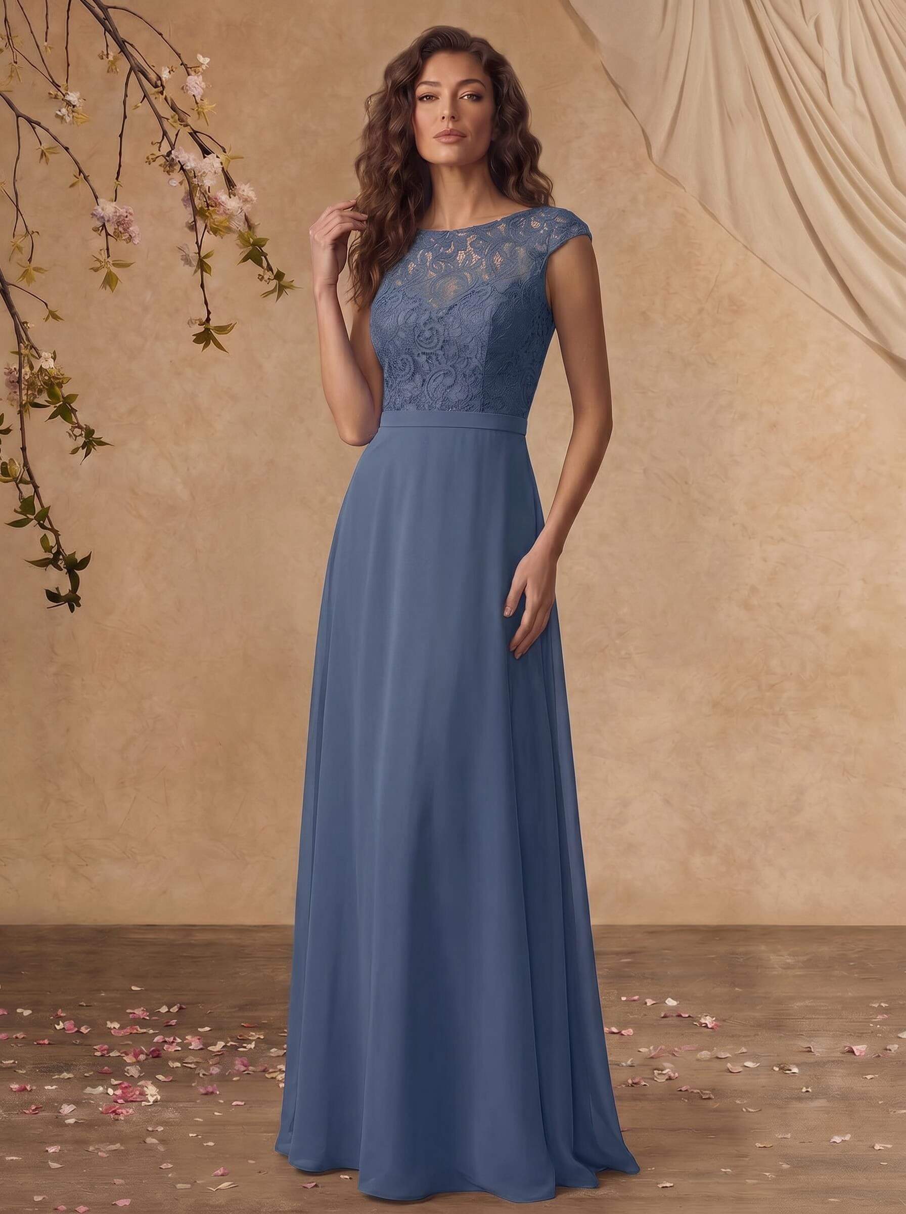 Sheath/Column Scoop Neck Short Sleeves Floor-Length Chiffon/Lace Mother Of The Bride Dresses, image 5