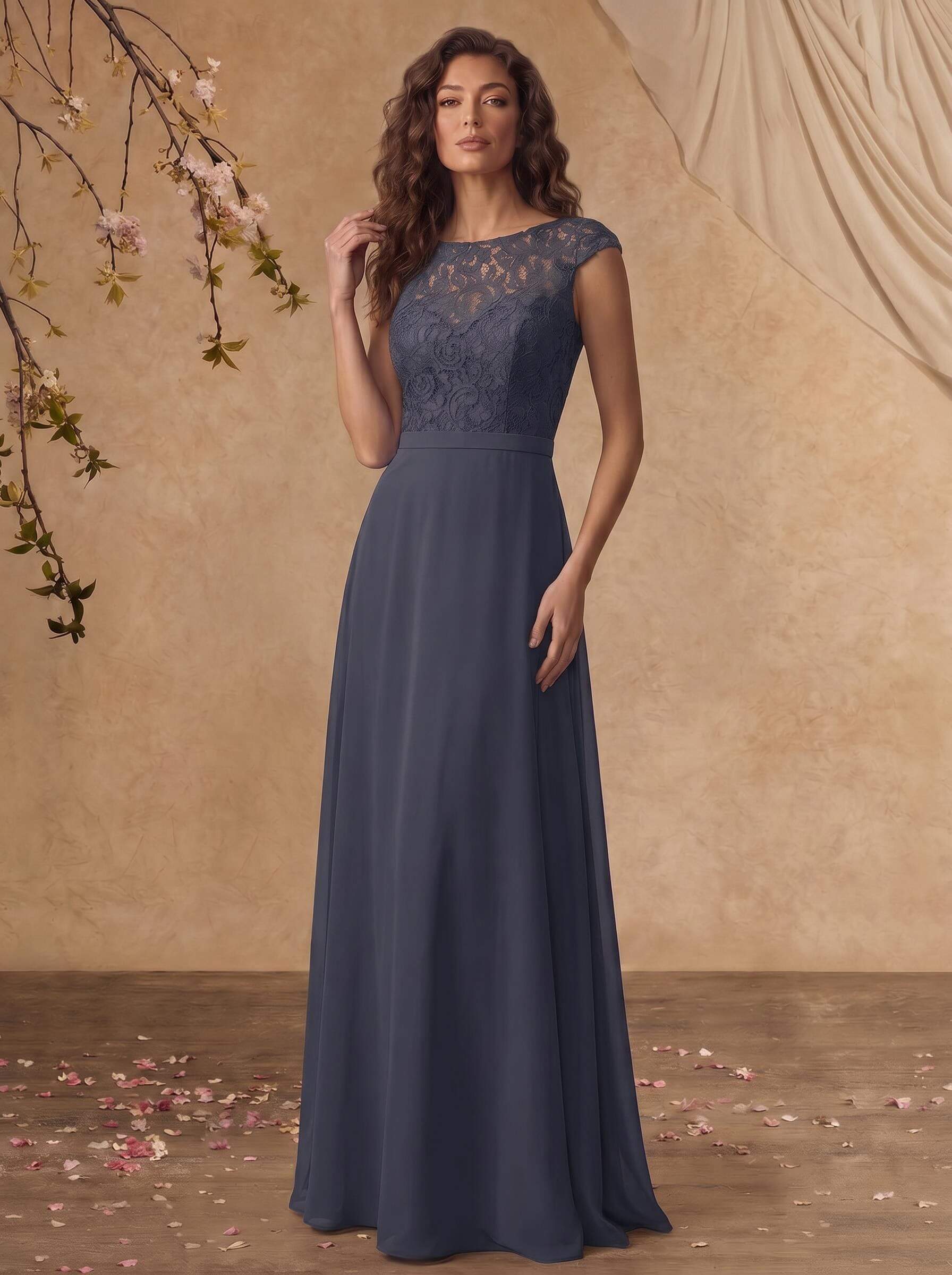 Sheath/Column Scoop Neck Short Sleeves Floor-Length Chiffon/Lace Mother Of The Bride Dresses, image 6