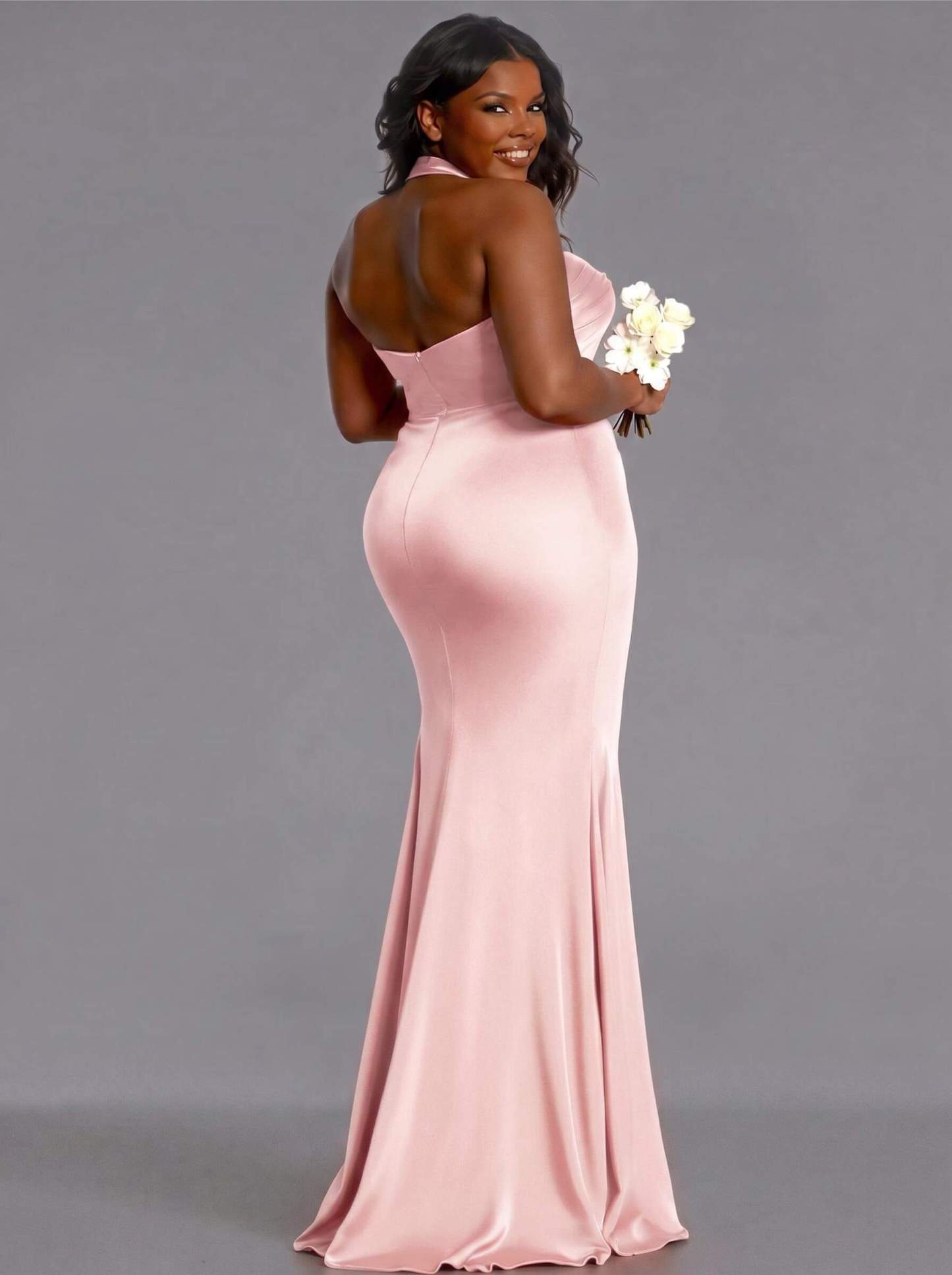 Trumpet/Mermaid Halter Floor-Length Silk Like Satin Bridesmaid Dresses With High Split, product image 122