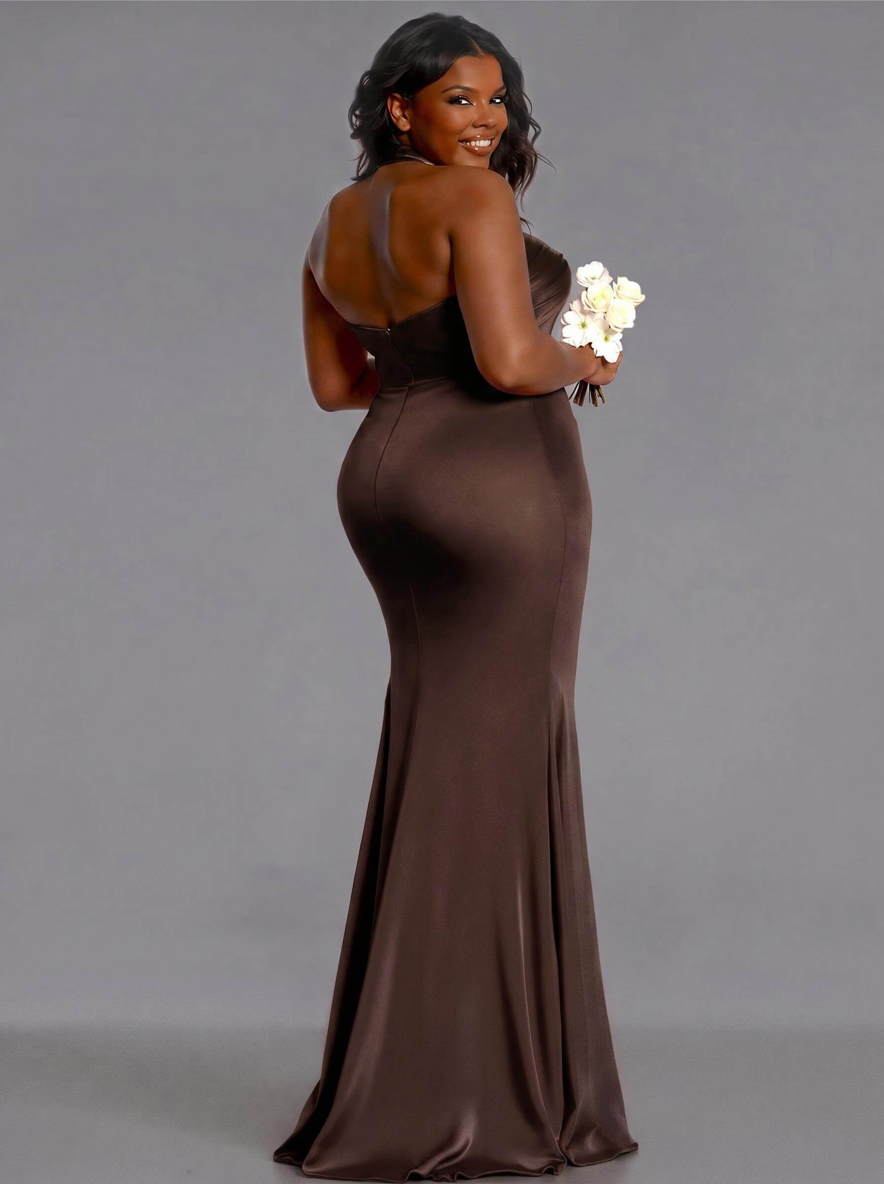 Trumpet/Mermaid Halter Floor-Length Silk Like Satin Bridesmaid Dresses With High Split, product image 188