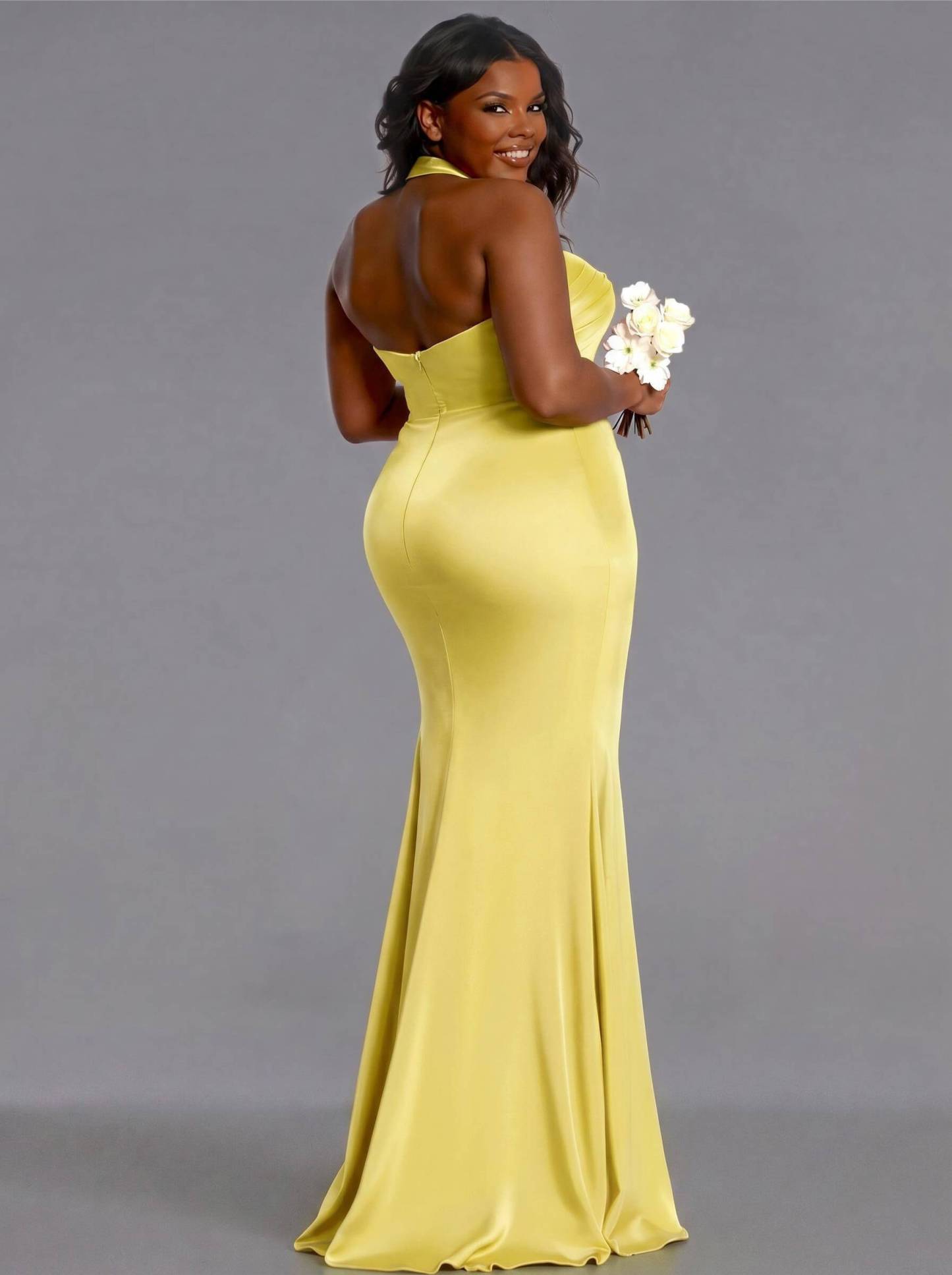 Trumpet/Mermaid Halter Floor-Length Silk Like Satin Bridesmaid Dresses With High Split, product image 156