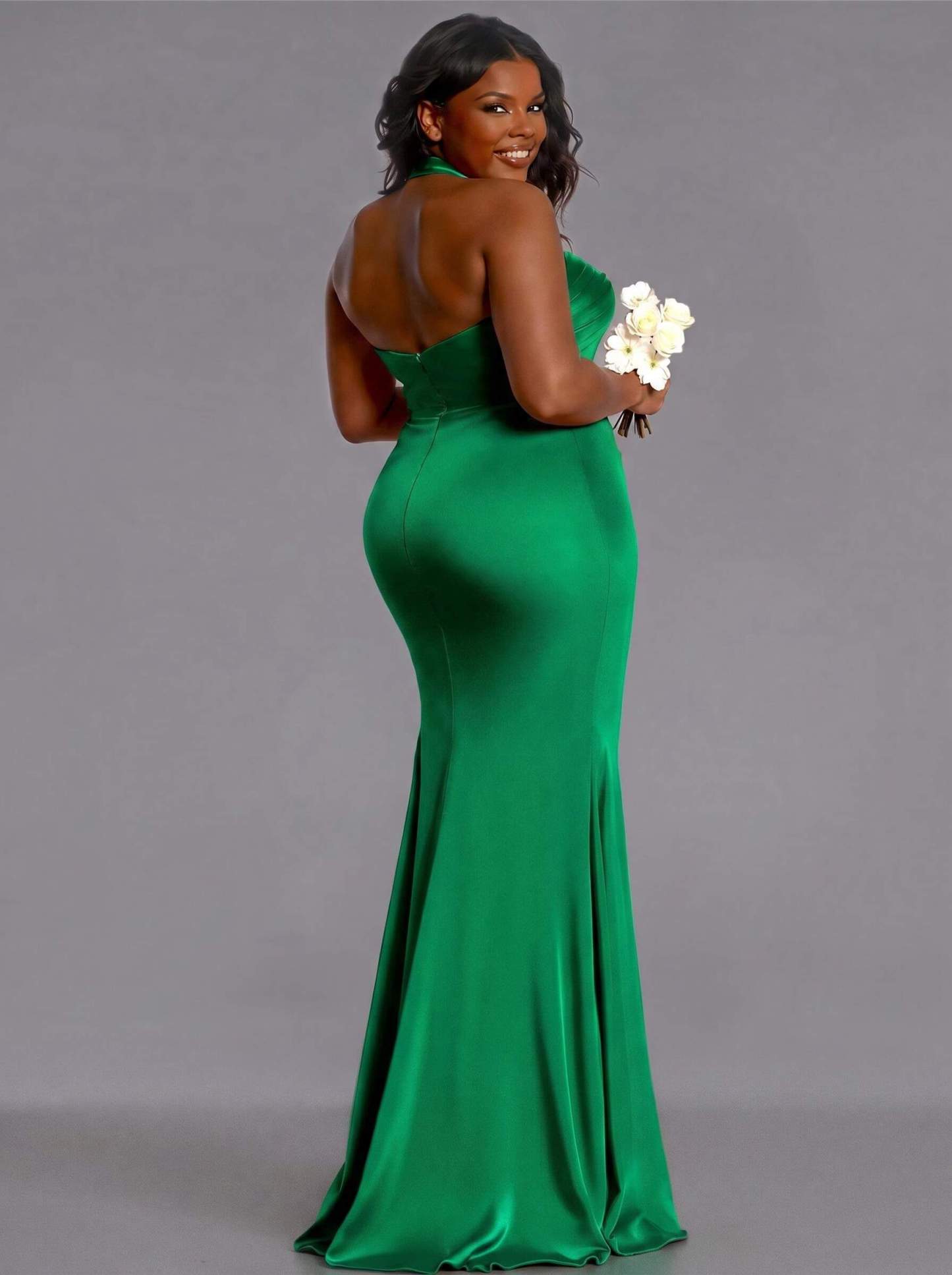 Trumpet/Mermaid Halter Floor-Length Silk Like Satin Bridesmaid Dresses With High Split, product image 198