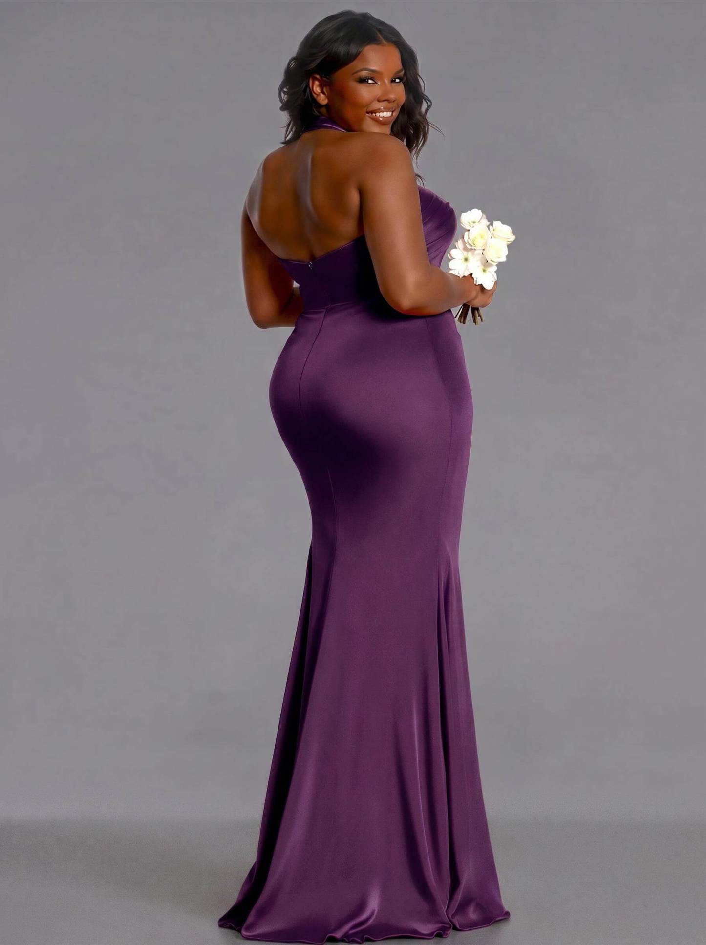 Trumpet/Mermaid Halter Floor-Length Silk Like Satin Bridesmaid Dresses With High Split, product image 138