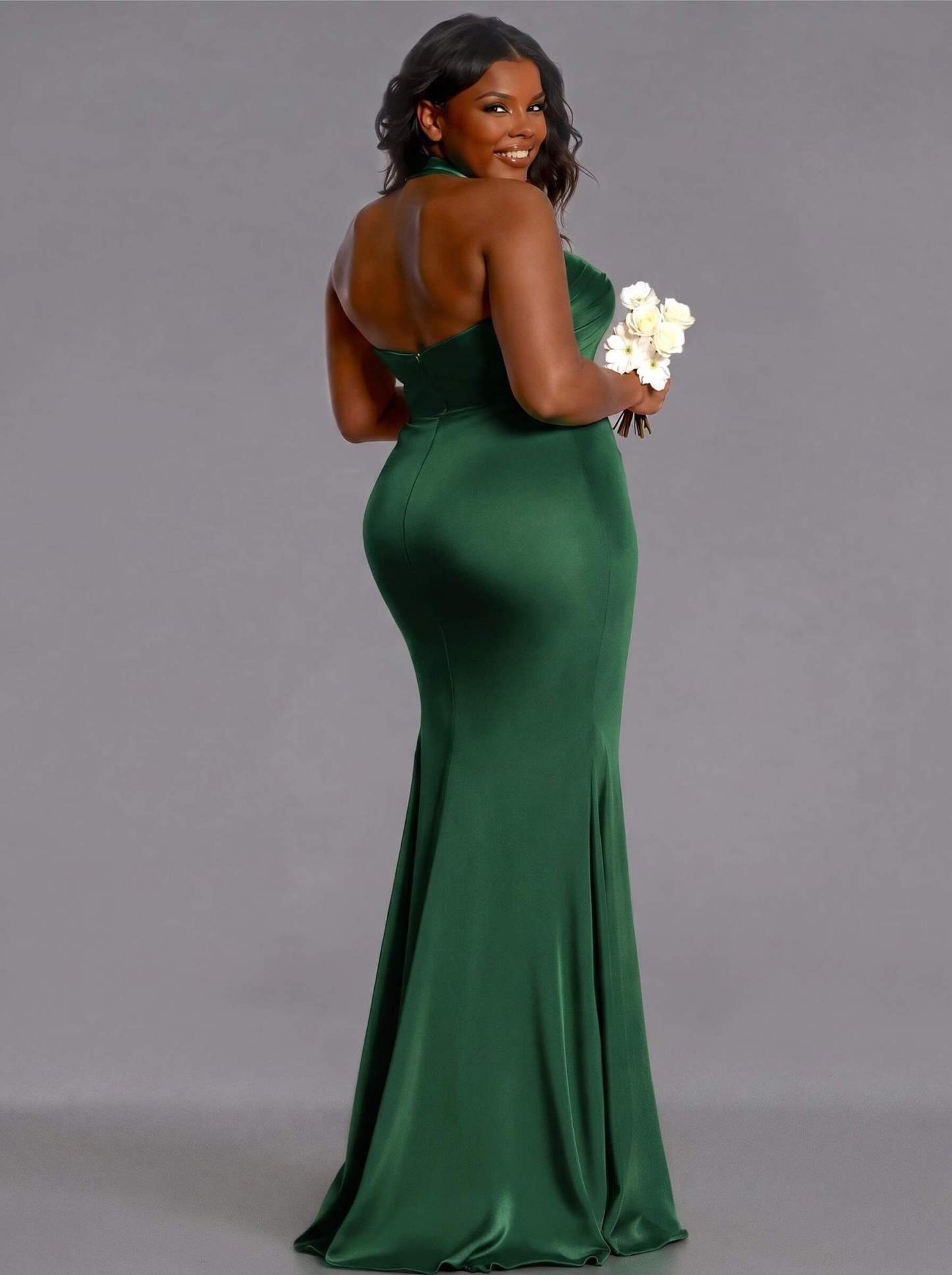 Trumpet/Mermaid Halter Floor-Length Silk Like Satin Bridesmaid Dresses With High Split, product image 160