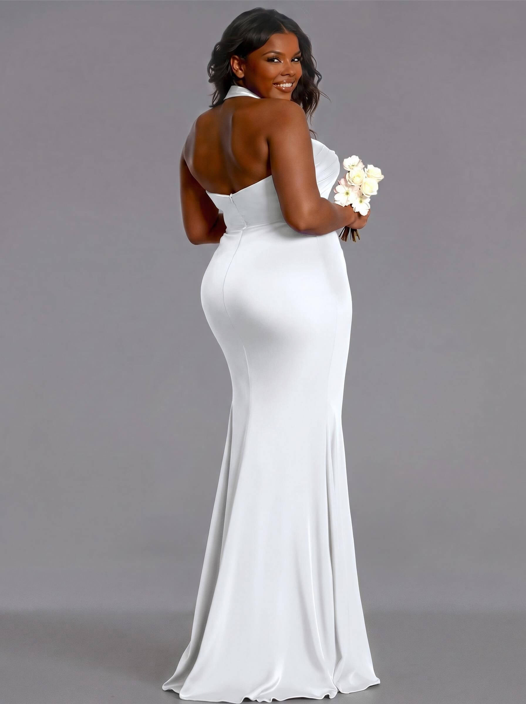 Trumpet/Mermaid Halter Floor-Length Silk Like Satin Bridesmaid Dresses With High Split, product image 144