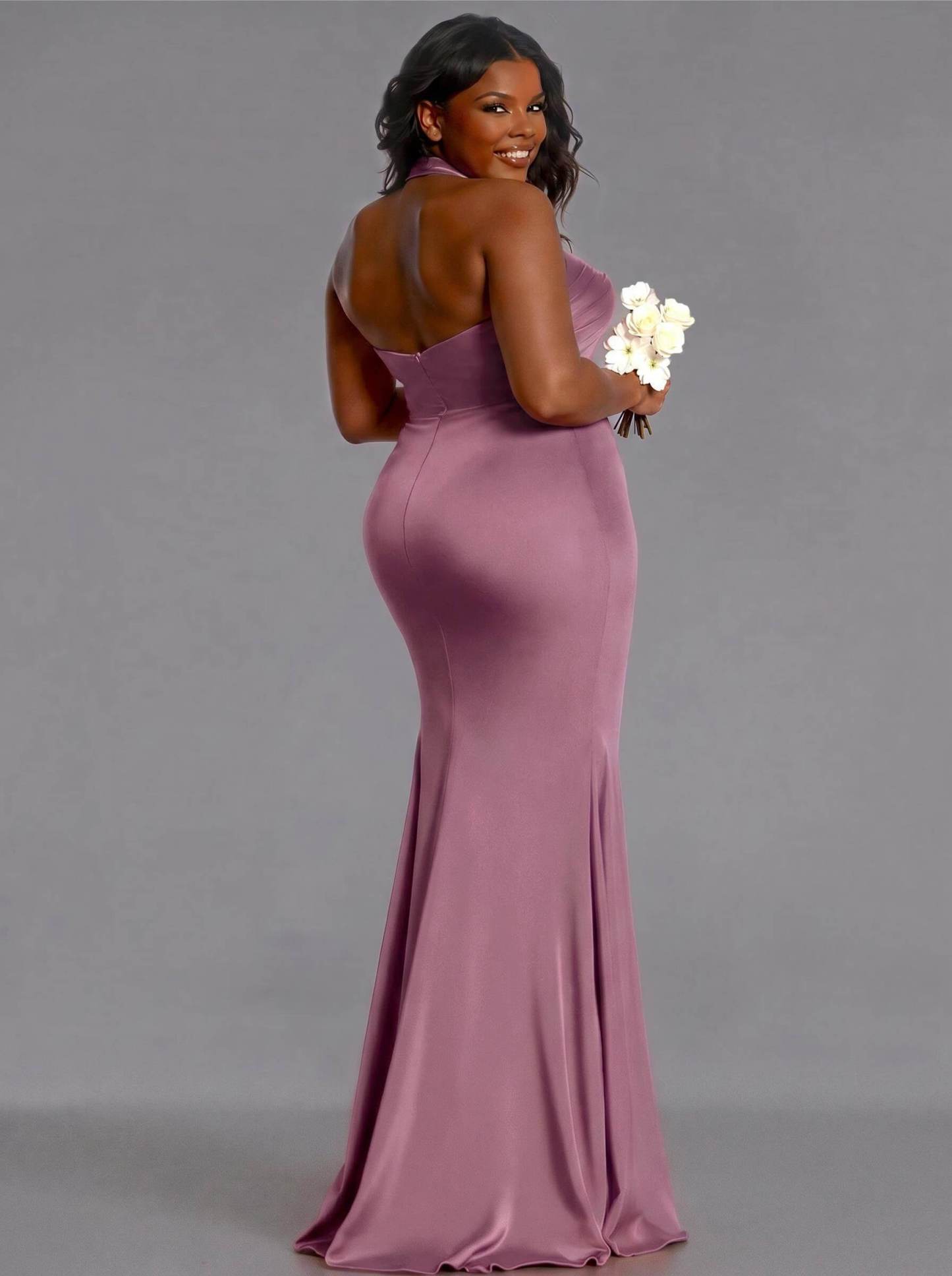 Trumpet/Mermaid Halter Floor-Length Silk Like Satin Bridesmaid Dresses With High Split, product image 166