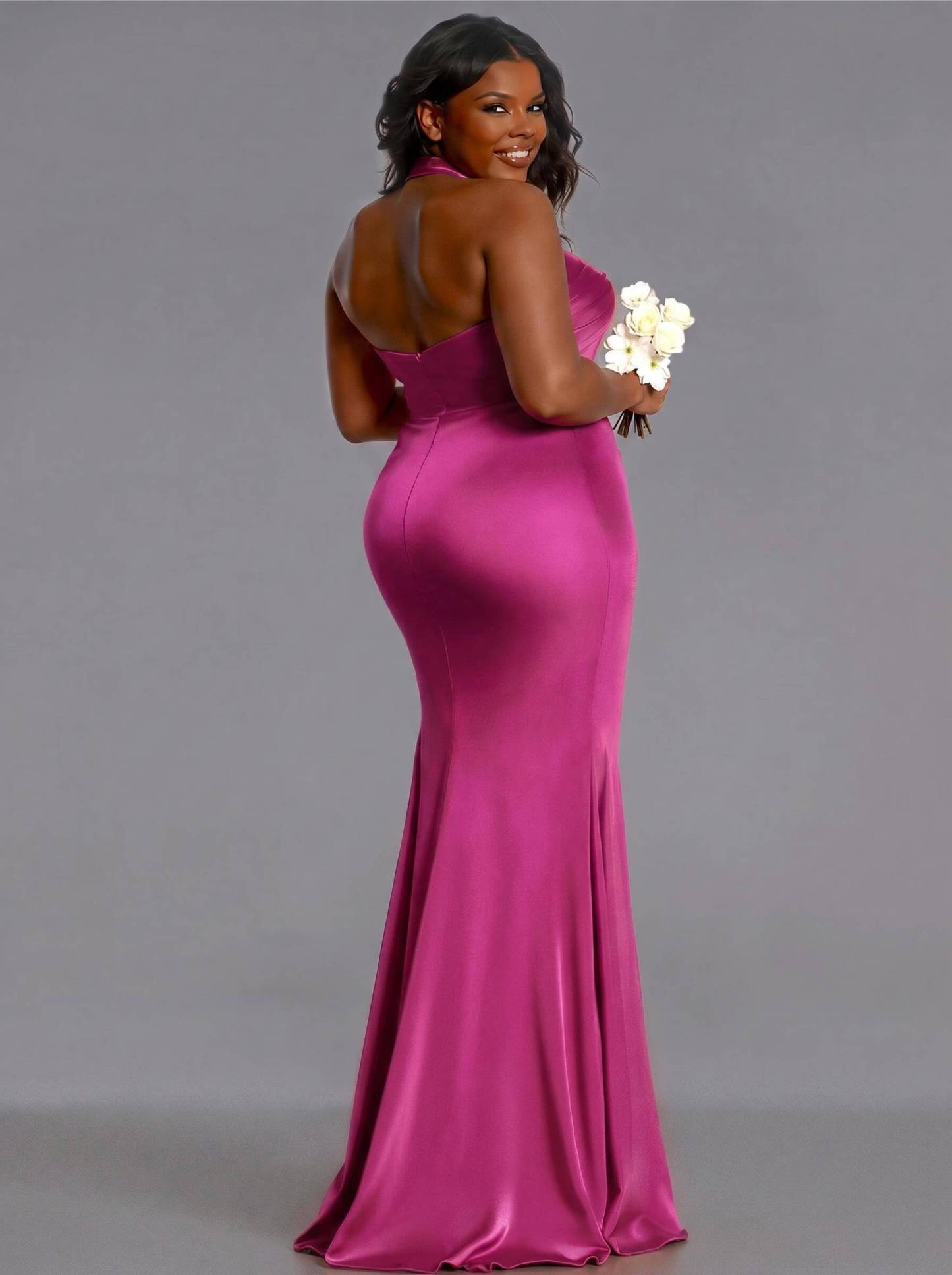 Trumpet/Mermaid Halter Floor-Length Silk Like Satin Bridesmaid Dresses With High Split, product image 172