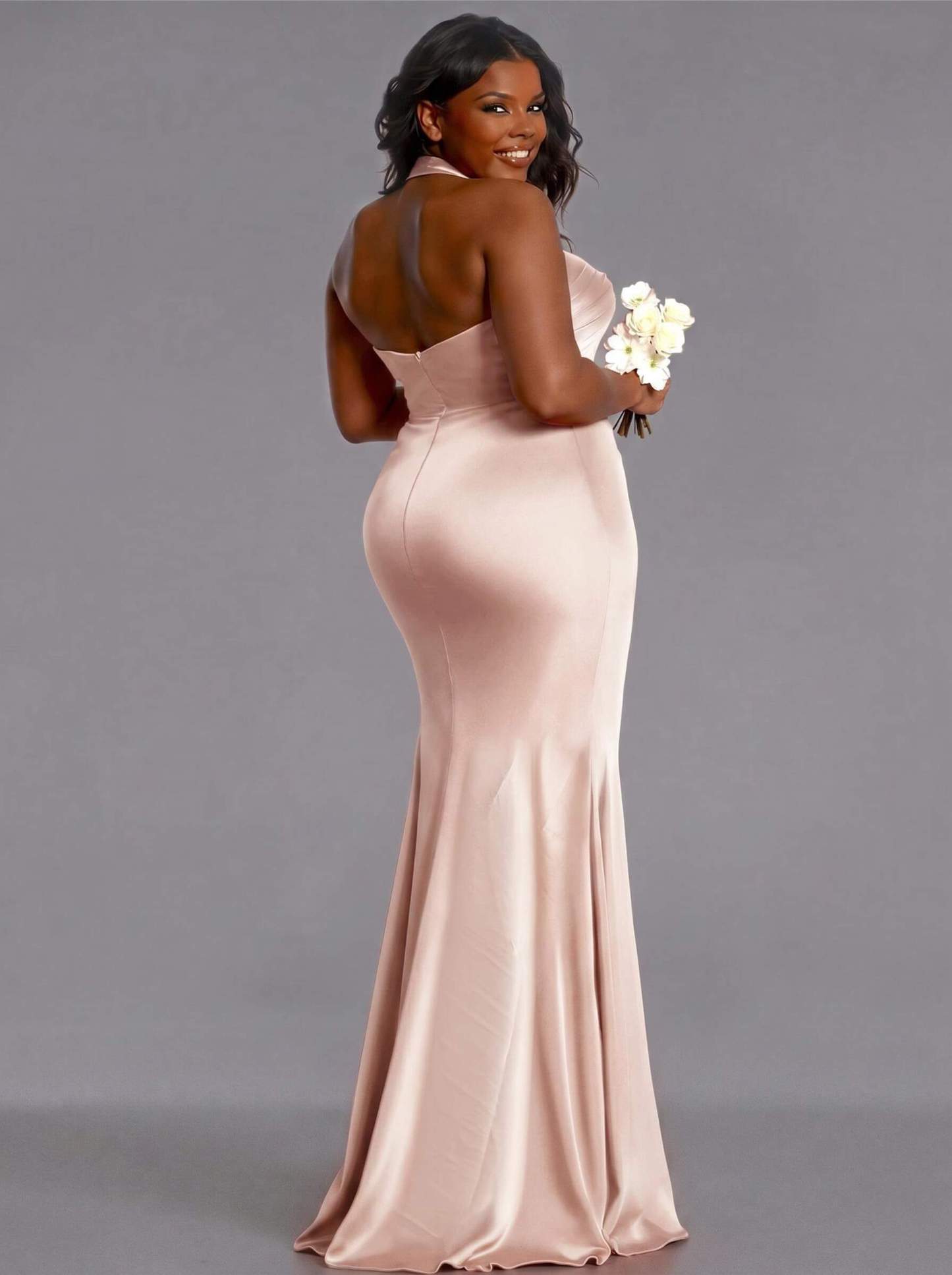Trumpet/Mermaid Halter Floor-Length Silk Like Satin Bridesmaid Dresses With High Split, product image 140
