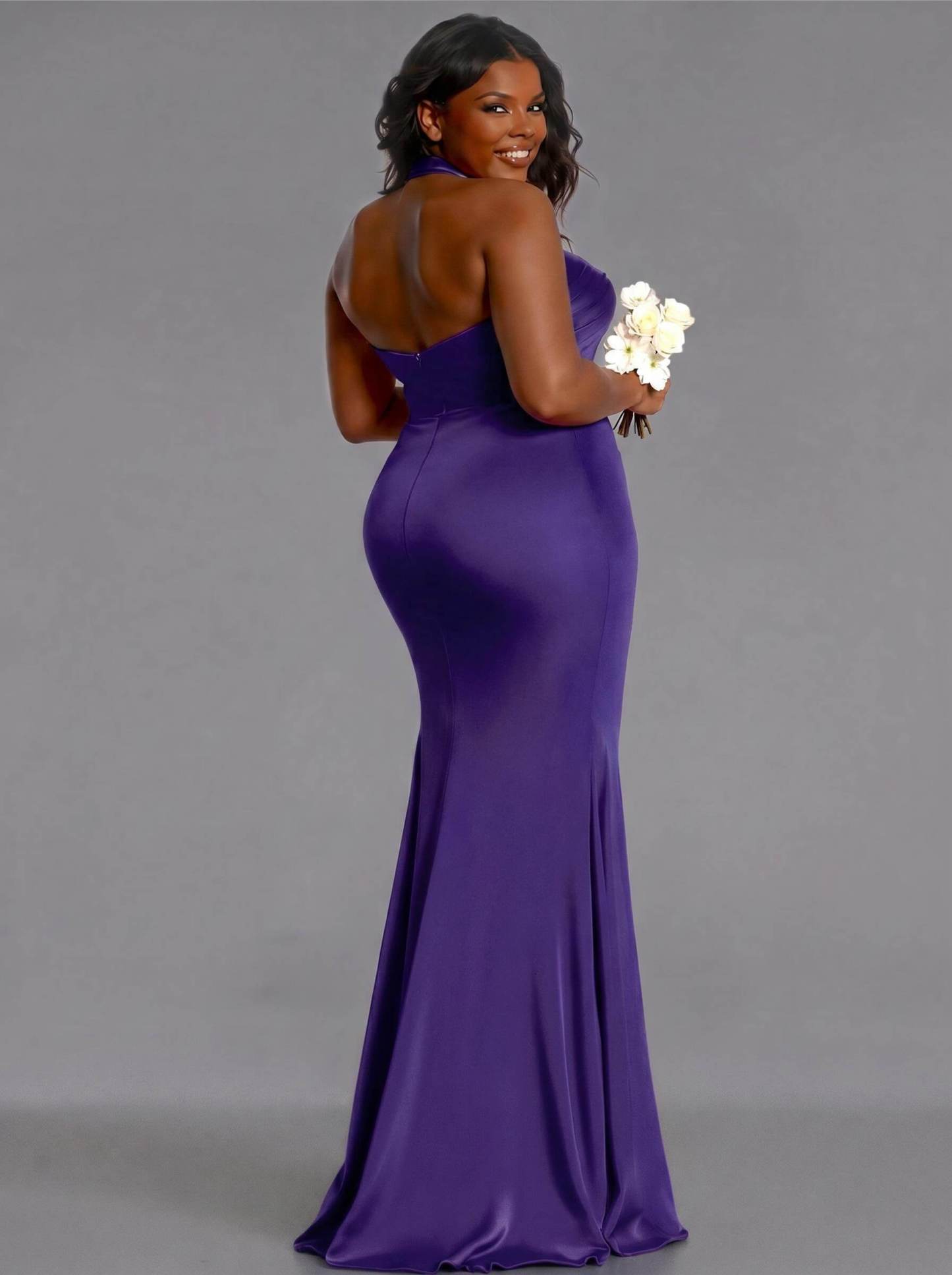 Trumpet/Mermaid Halter Floor-Length Silk Like Satin Bridesmaid Dresses With High Split, product image 164