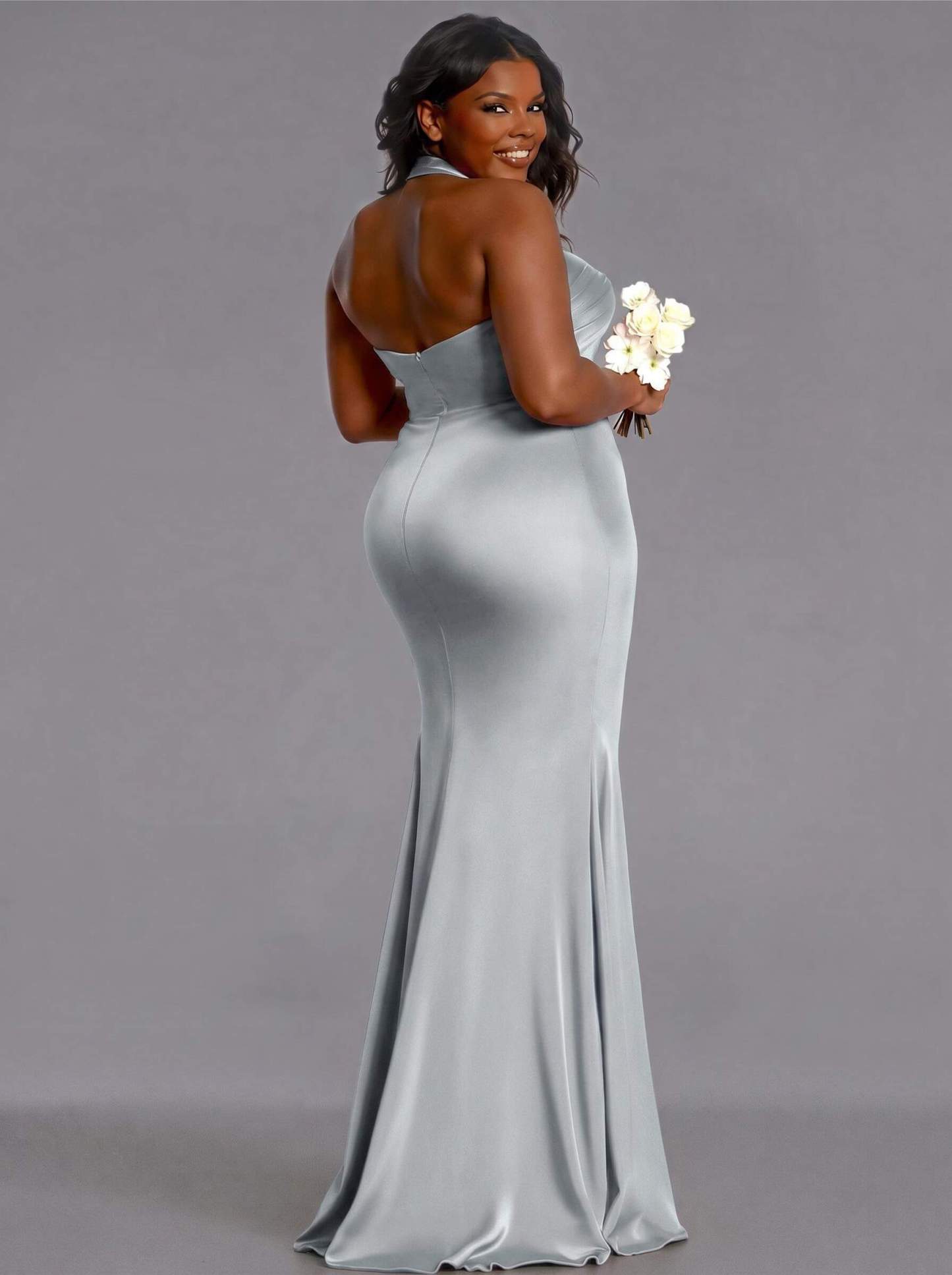 Trumpet/Mermaid Halter Floor-Length Silk Like Satin Bridesmaid Dresses With High Split, product image 130