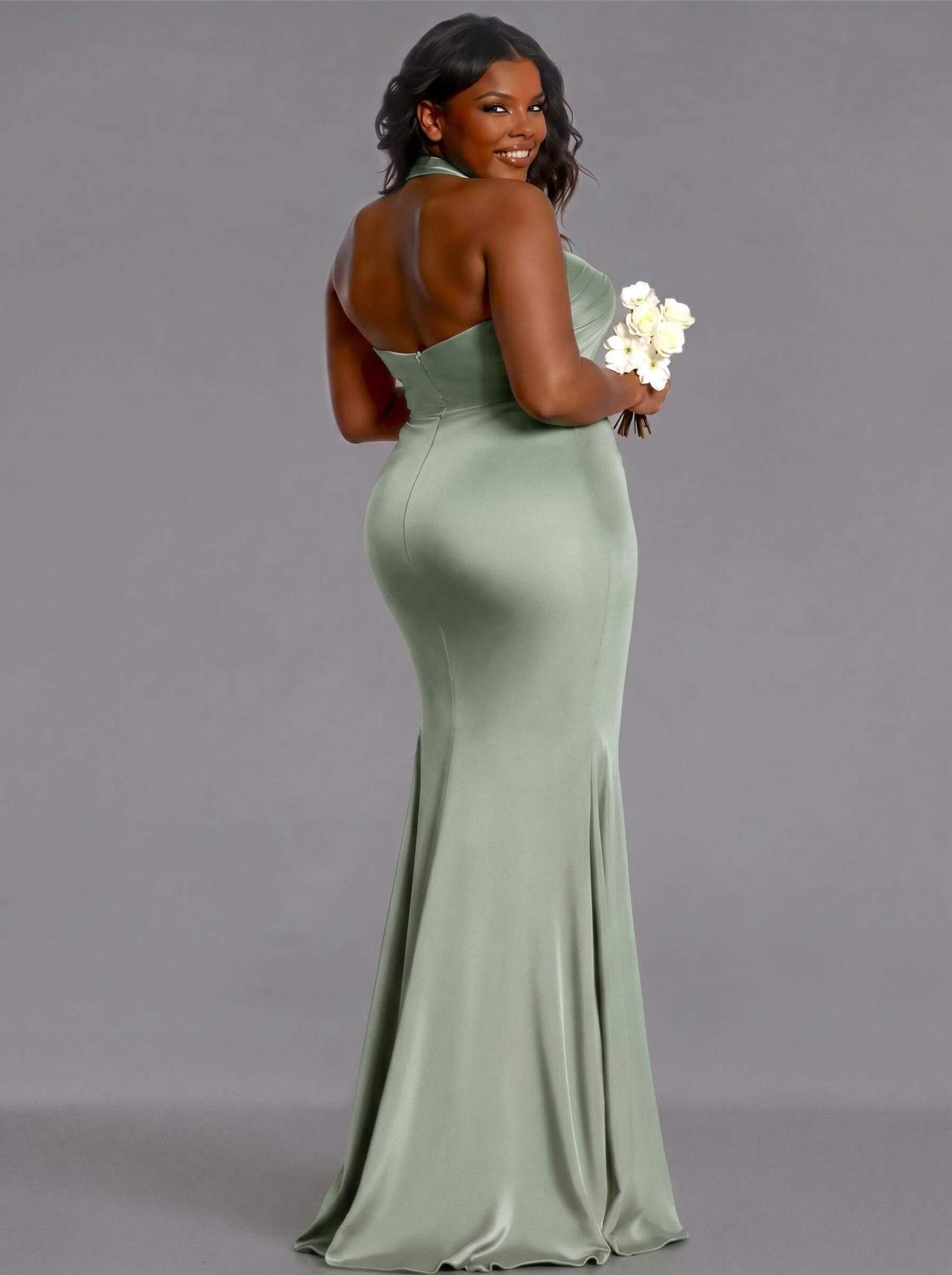 Trumpet/Mermaid Halter Floor-Length Silk Like Satin Bridesmaid Dresses With High Split, product image 146