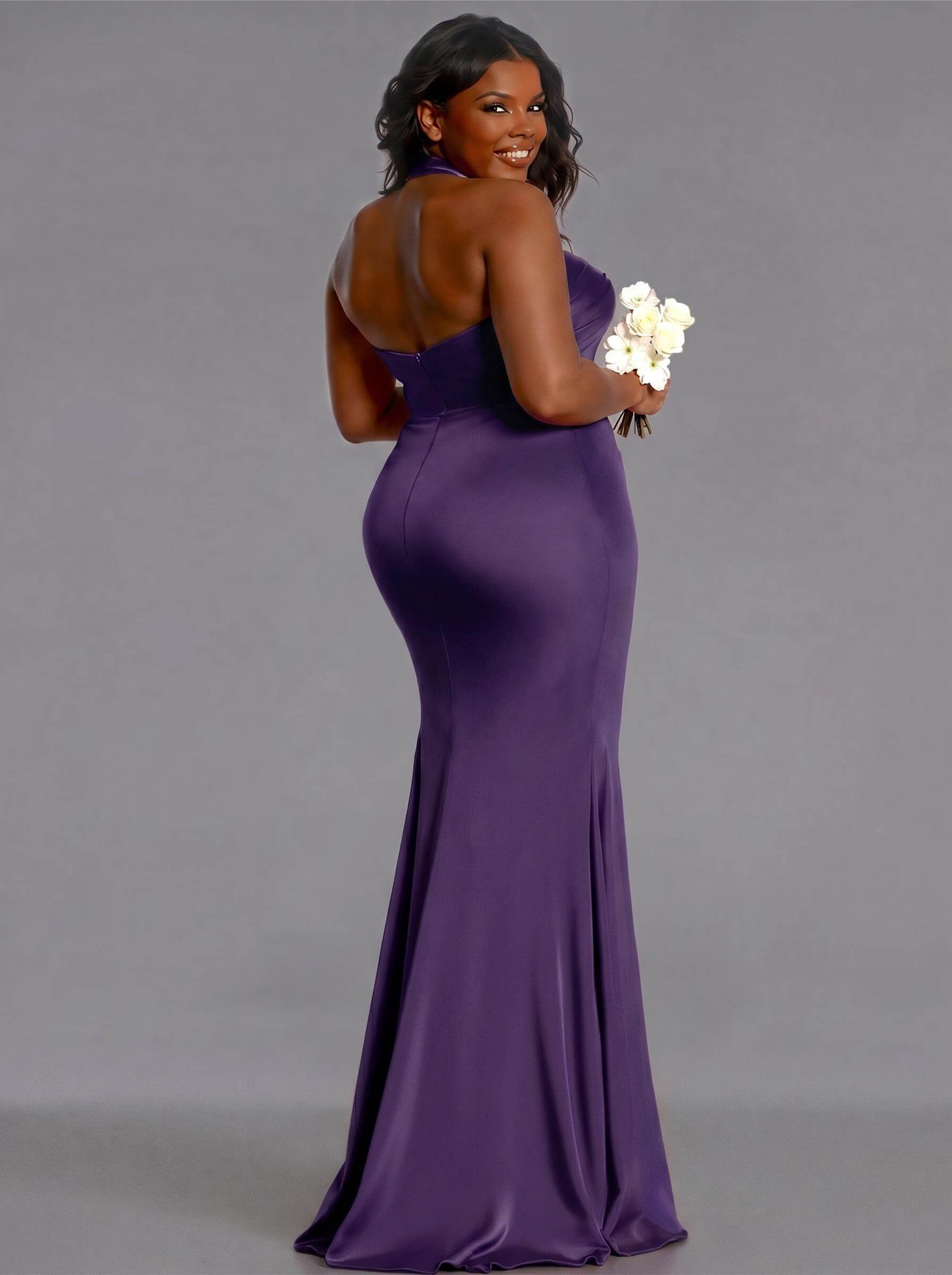 Trumpet/Mermaid Halter Floor-Length Silk Like Satin Bridesmaid Dresses With High Split, product image 170